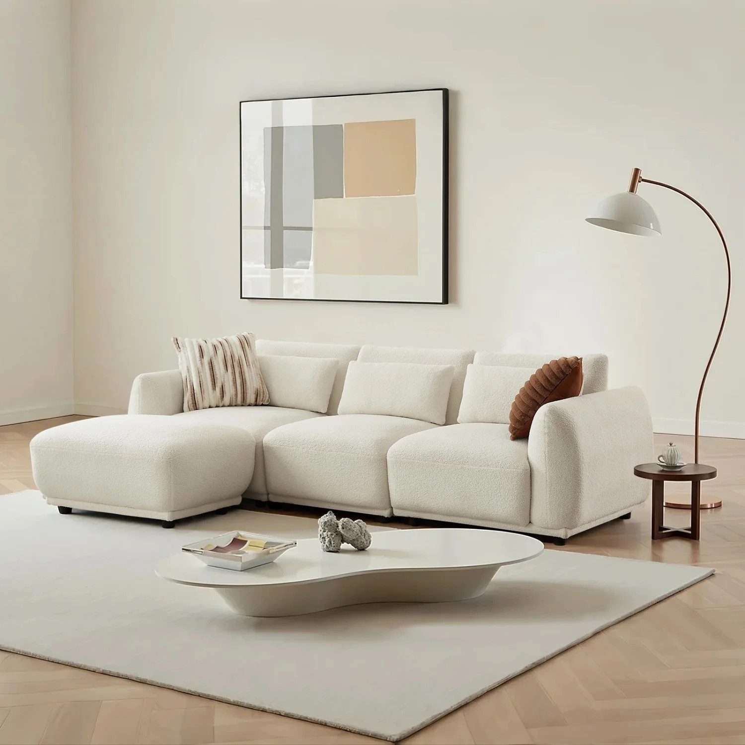 YHL Voyura Ecksofa Ecksofa Teddy Stoff Gepolsterte Rückenlehne – Schaumstoffkissen