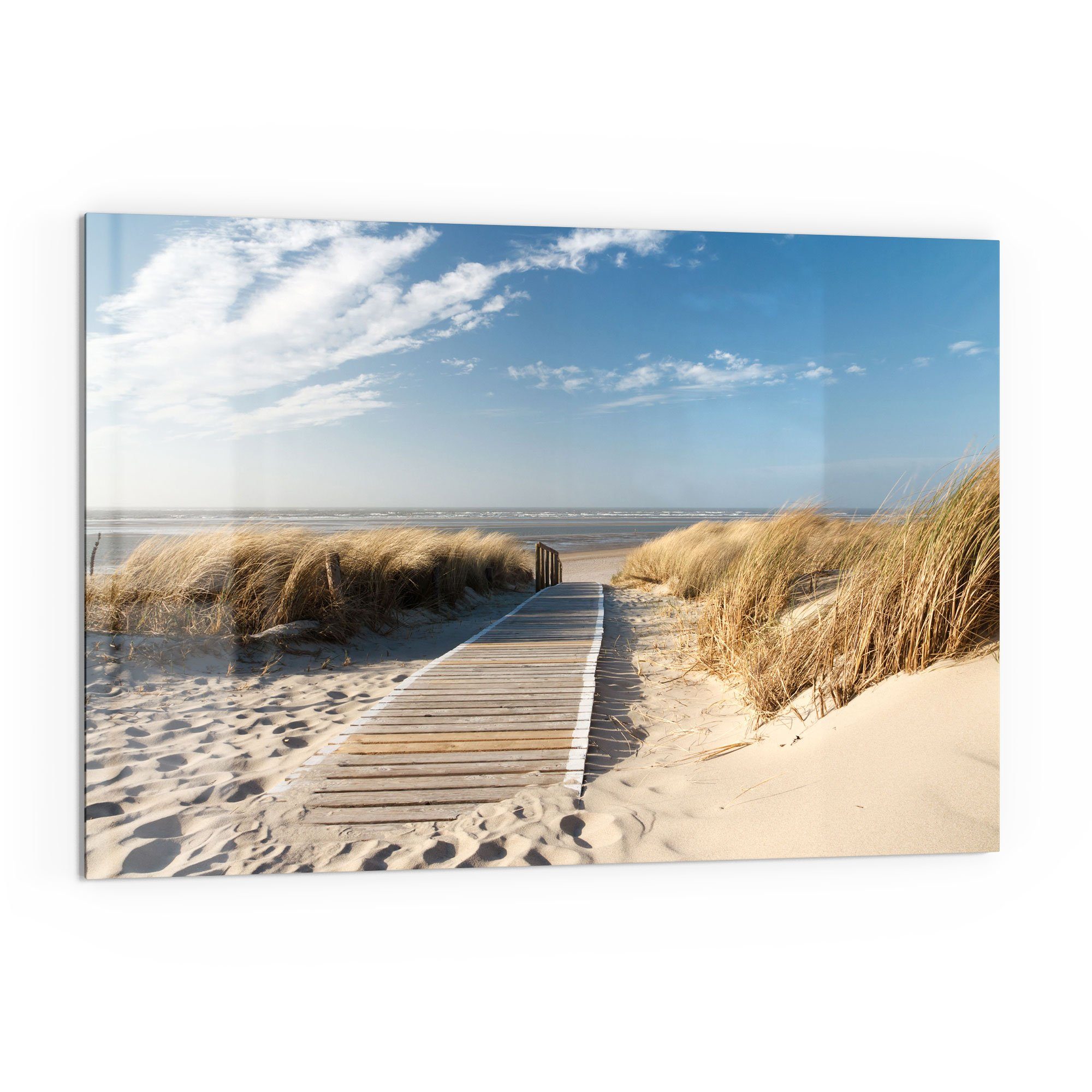 DEQORI Küchenrückwand 'Strandaufgang am Meer', Glas Spritzschutz Badrückwand Herdblende