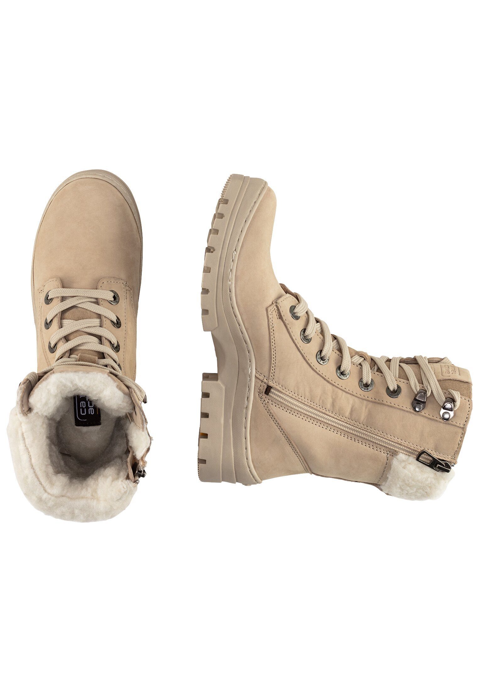 camel active Stiefel aus Nubukleder mit warmem Wollfutter Schnürstiefel