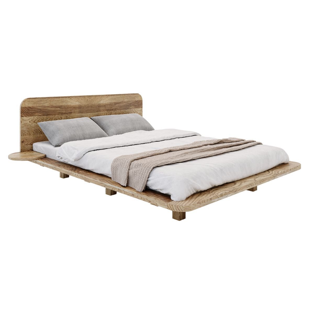 Skandica Holzbett Japandic (Eichenbett mit schwebender effekt), mit 2 integrierten Ablagen, 180/200, Eiche - geölt, Retro