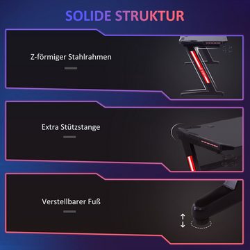 HOMCOM Schreibtisch Gaming-Tisch, Schreibtisch Computertisch mit Kopfhörerhaken MDF Metall ABS Schwarz