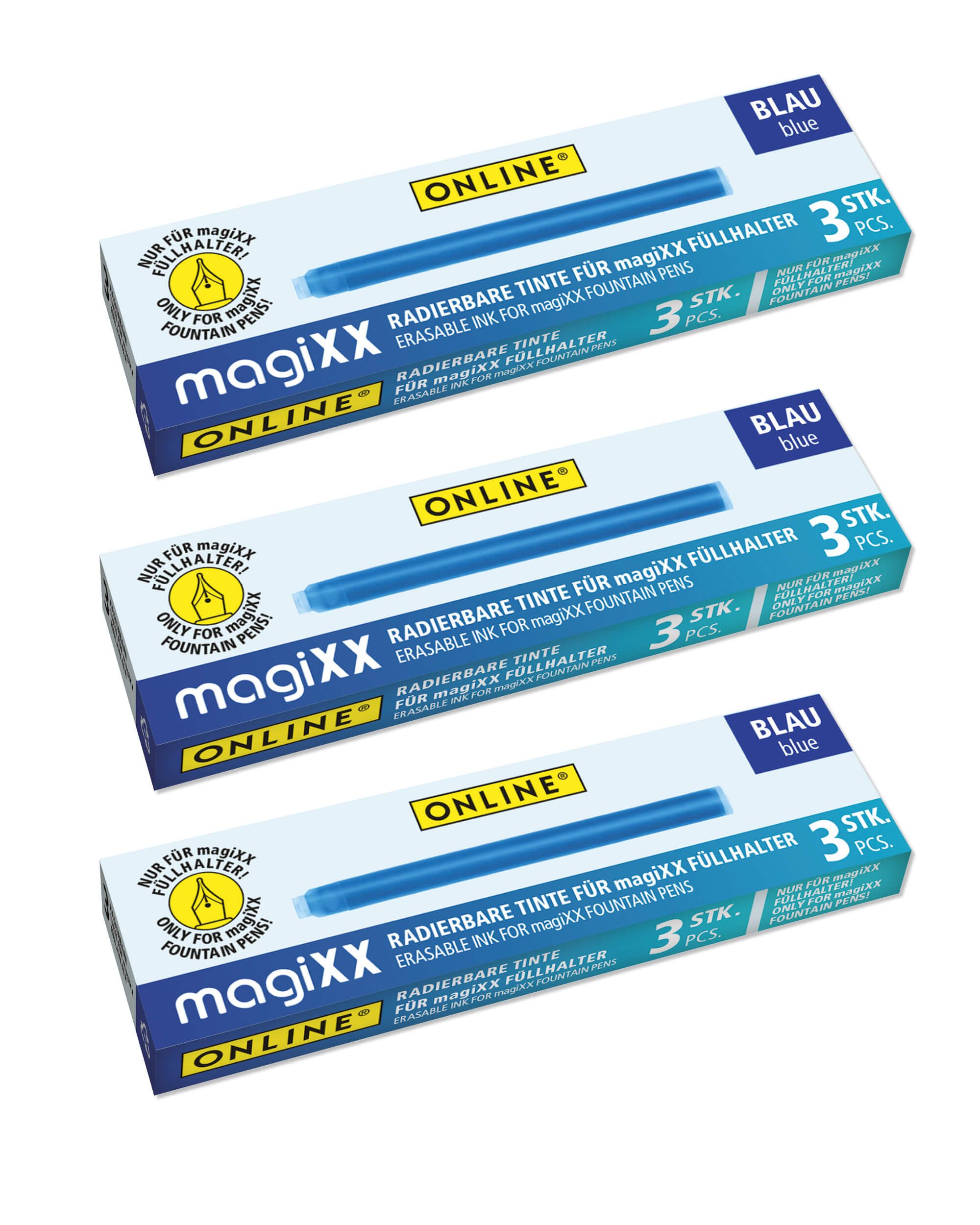 Online Pen magiXX radierbare Tintenpatronen Tintenpatrone (3-tlg., Große Nachfüll-Patronen königsblau, Vorteilspack)