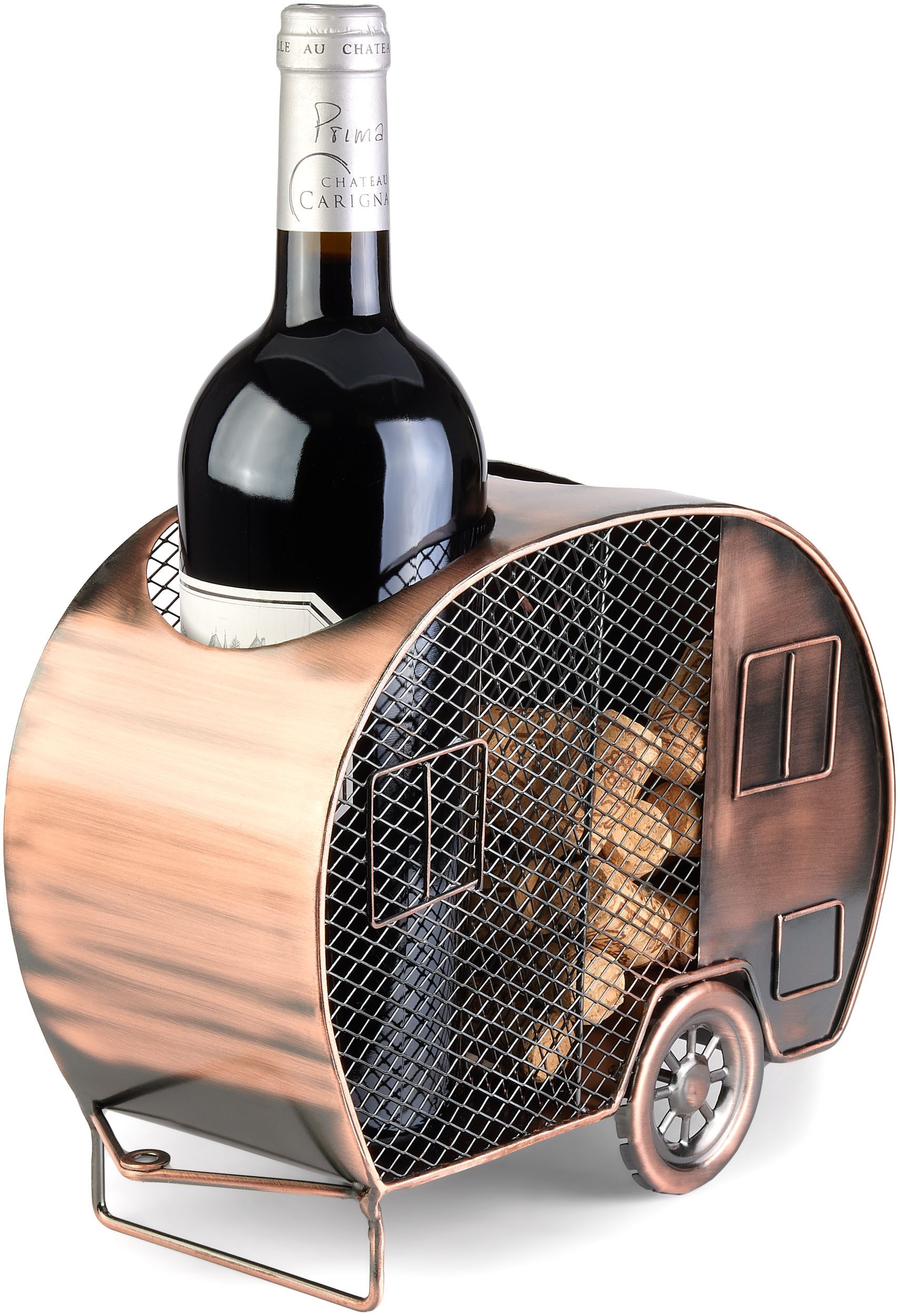 BRUBAKER Weinflaschenhalter Wohnwagen Flaschenhalter mit Korken Aufbewahrung - Geschenk für Camper, (Geschenkset, 1-St., Metallfigur Farbe: Kupfer), Weinflasche – Bild 4 von 5