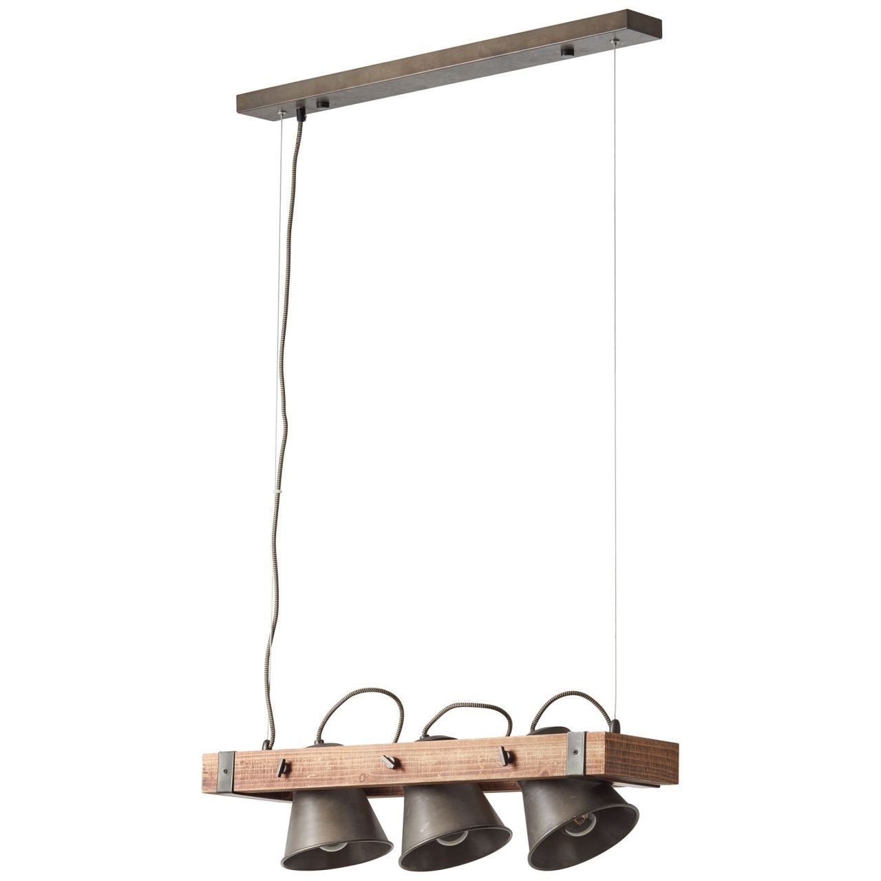 Brilliant Pendelleuchte Plow, Lampe Plow 3flg E27, 3x A60, g stahl/holz 10W, schwarz Pendelleuchte