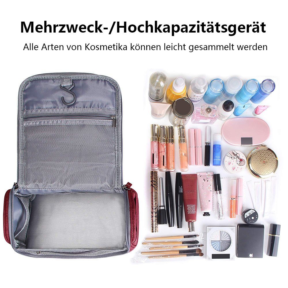 GelldG Kulturbeutel Hängender Kulturbeutel für Reise, Rot Toilettentasche, Kosmetiktasche