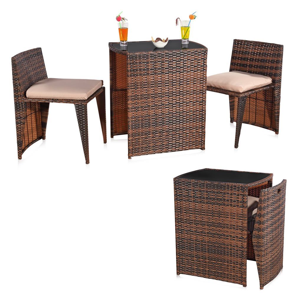 Feel2Home Garten-Essgruppe 3tlg. Polyrattan Balkonset Gartenset günstig online kaufen