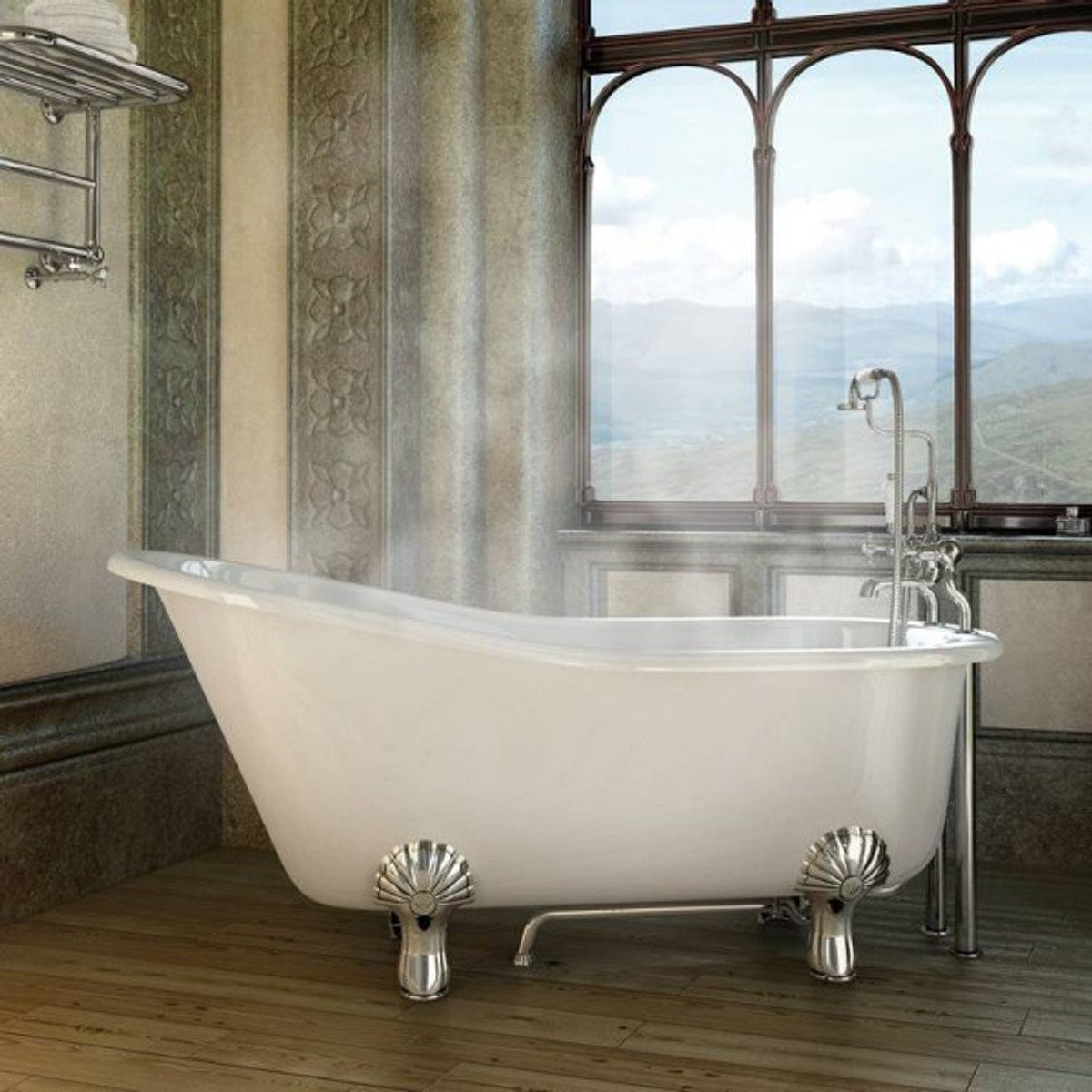 Thumbnail - Casa Padrino Badewanne Jugendstil Badewanne Naturstein freistehend 1700mm BHan Weiß - Freistehende Retro Barock Antik Ba...