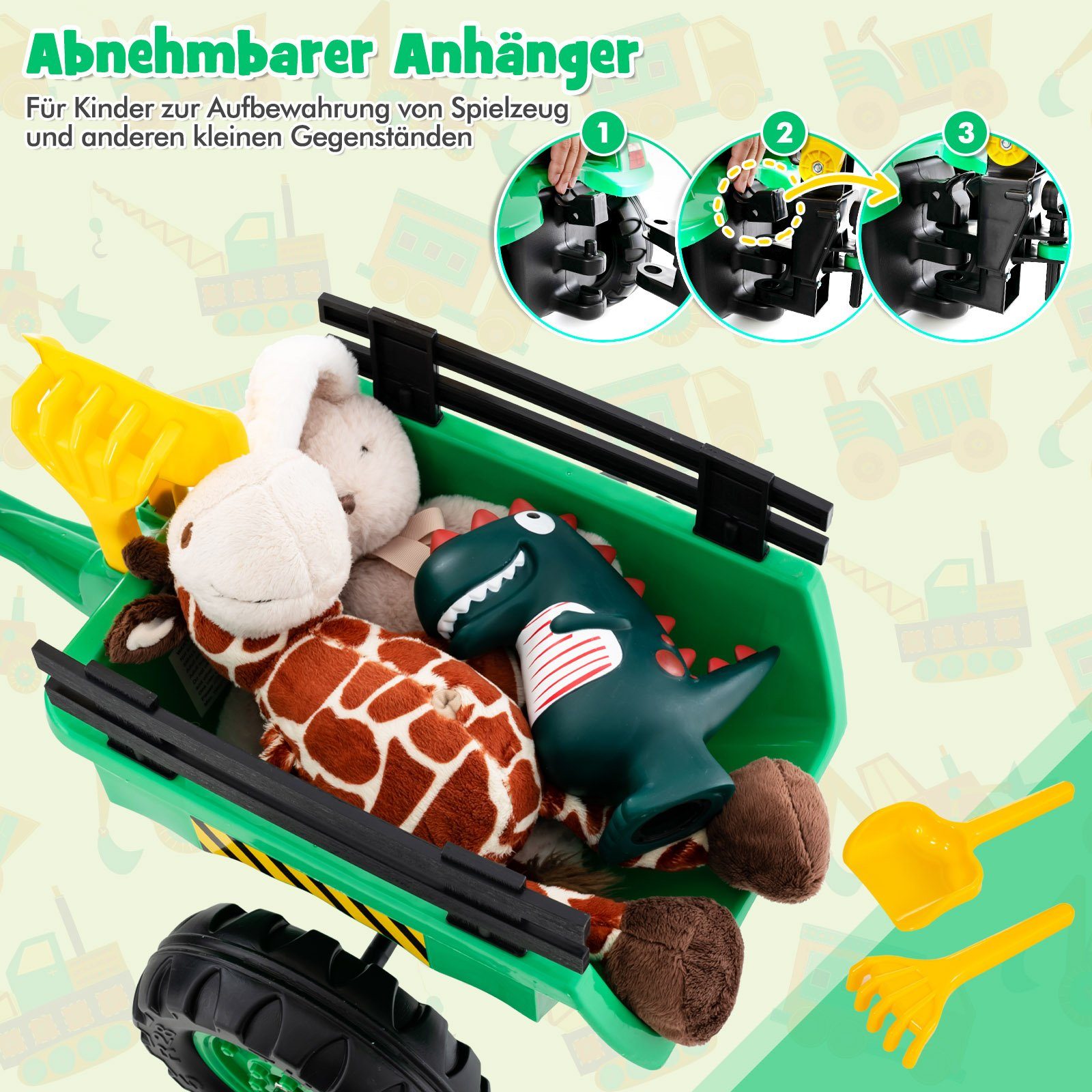 COSTWAY Trettraktor Bagger, mit Abnehmbarer Anhänger & Grabschaufel