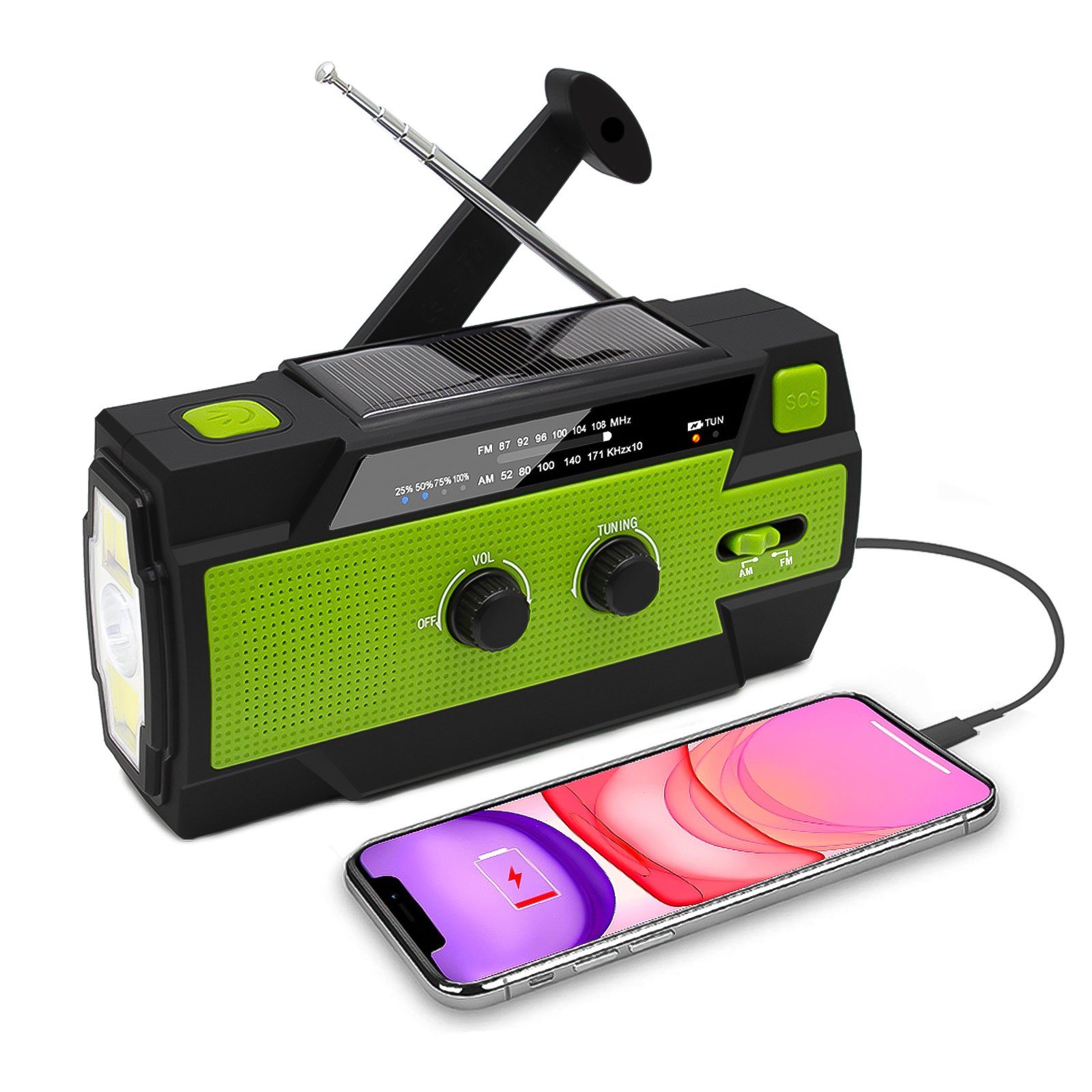 Grafner Kurbelradio Radio Camping Akku Aufladung Kurbel) AM, Solar Notfallradio Survival (FM, USB LED per