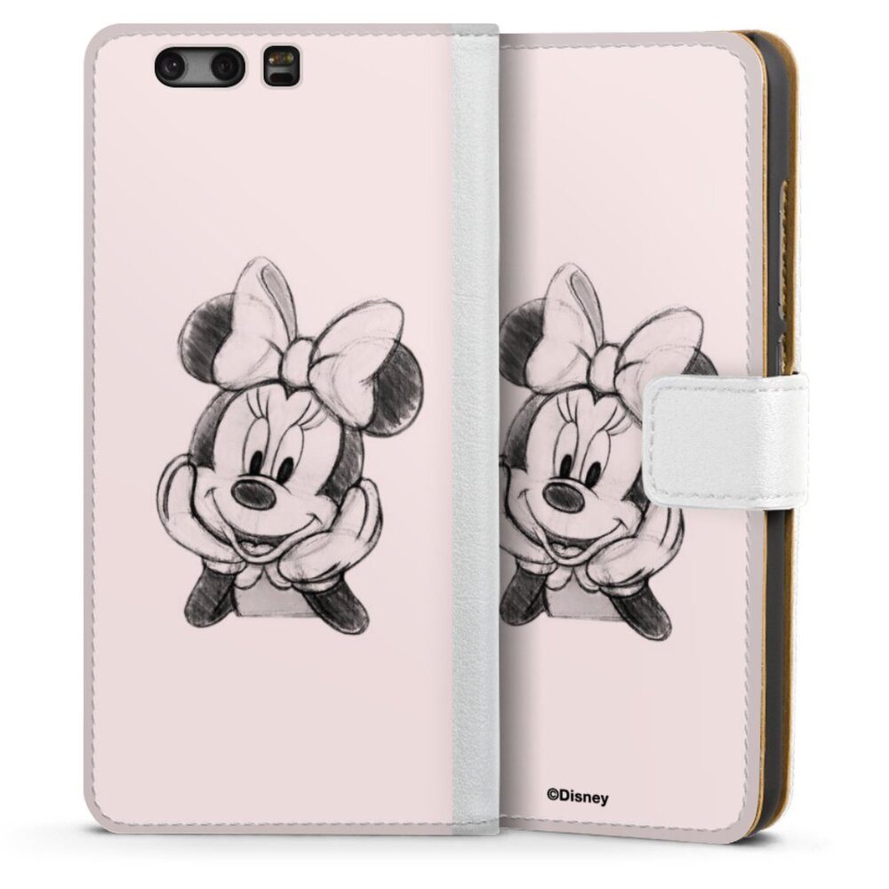 DeinDesign Handyhülle Minnie Mouse Offizielles Lizenzprodukt Disney Minnie Posing Sitting, Huawei P10 Hülle Handy Flip Case Wallet Cover Handytasche Leder