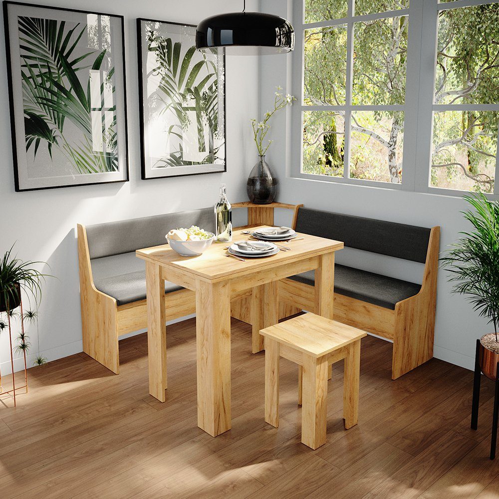 Vicco Sitzgruppe Roman, Goldkraft Eiche/Anthrazit, 150 x 150 cm mit Tisch, (Set, 5-tlg., 5-er Set), bequeme Polsterung