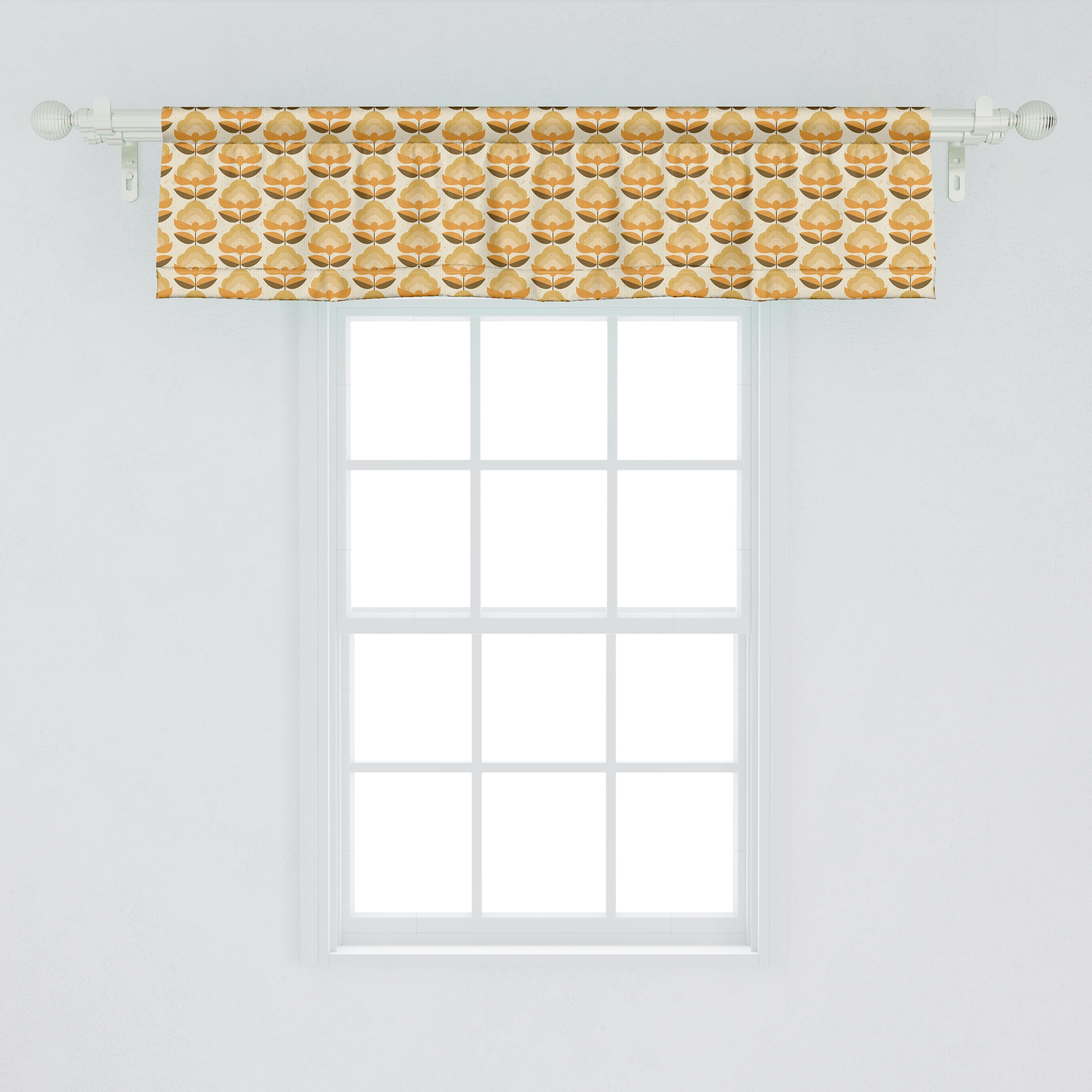 Retro Vorhang Küche Abakuhaus, 60er für Schlafzimmer Stangentasche, mit Blumenkunst Dekor Scheibengardine Nostalgische Microfaser, Volant