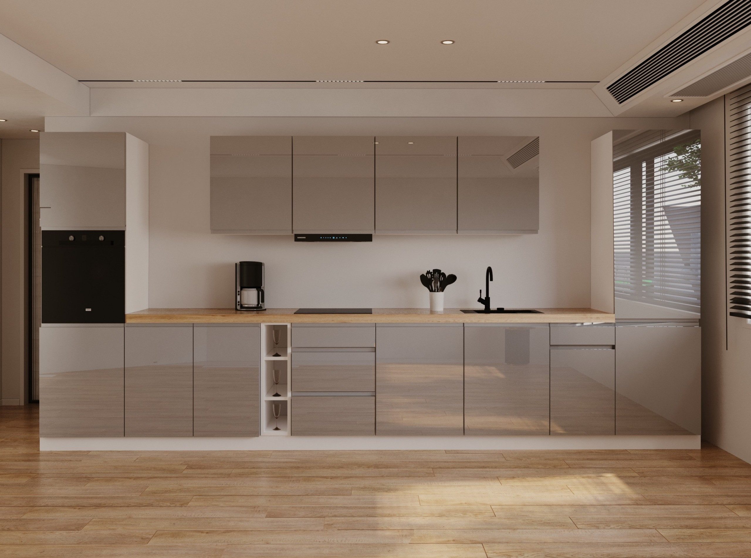 ROYAL24_MARKT Küchenzeile - KA23-M440 - Aspen Grau / Weiß Hochglanz, (Komplett Set), Feinste Qualität - Modern - Zeitlos