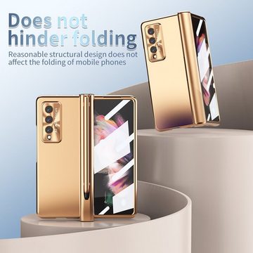 Wigento Handyhülle Für Samsung Galaxy Z Fold3 5G Magnetische Design Vollschutz Kunststoff Hart Cover Handy Tasche Hülle Etuis Gold