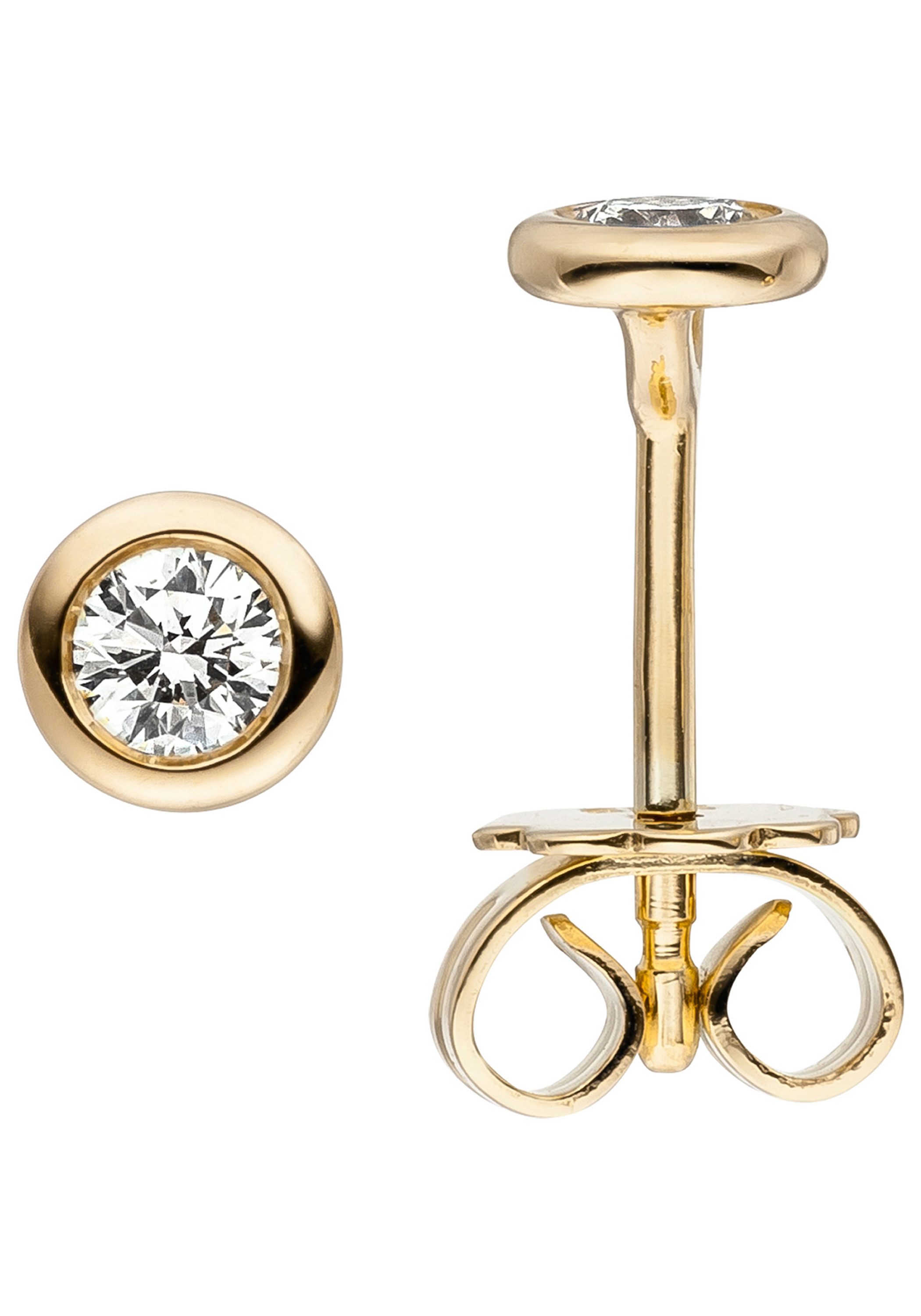 Valentinstagsgeschenk JOBO Paar Ohrstecker Ohrringe Diamantohrringe Solitär 5 mm, 585 Gold mit 2 Diamanten 0,24 ct., gelb|goldfarben