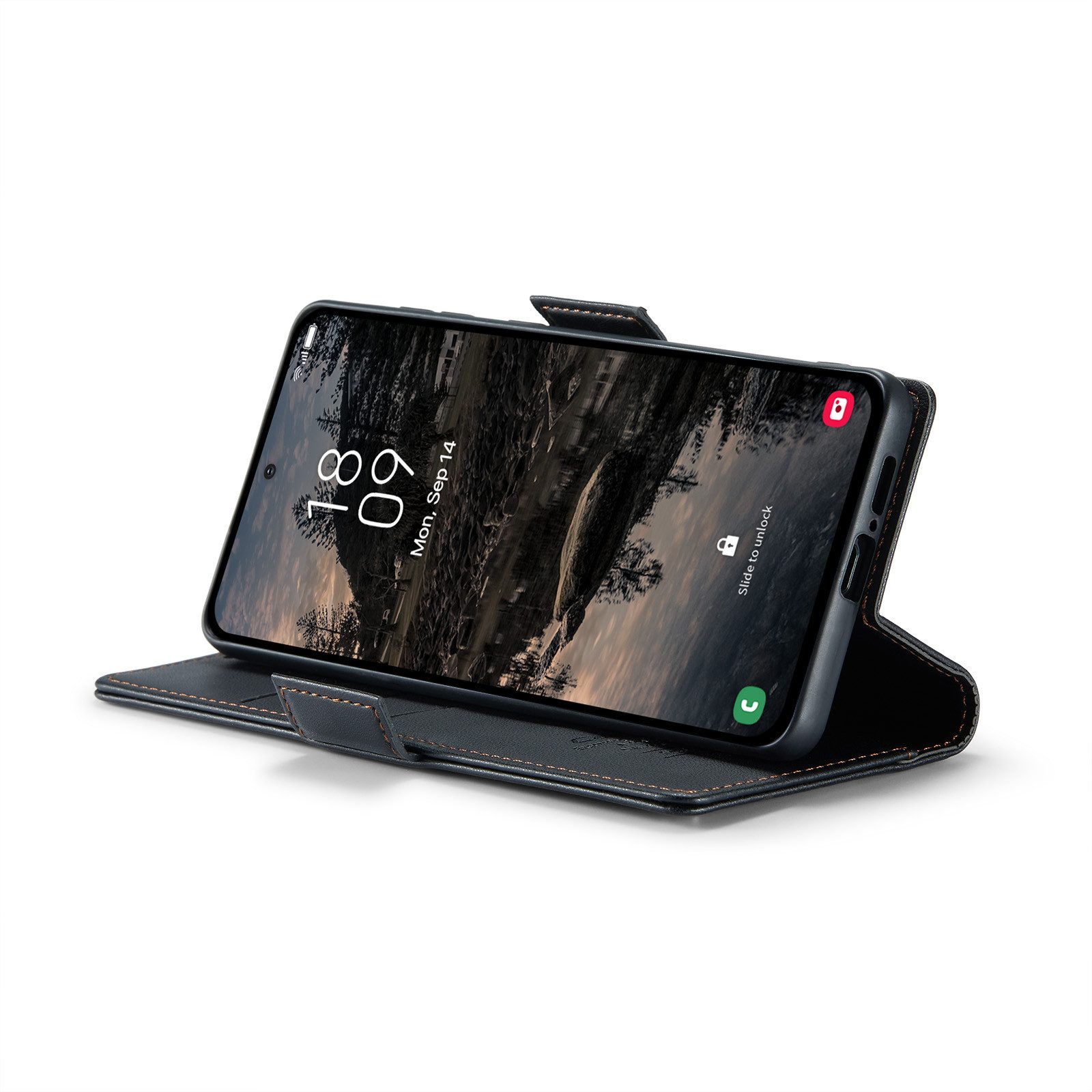 CLM-Tech Handytasche für Samsung Galaxy S25 FE 6,7 Zoll PU Leder Klapphülle (schwarz, Flip Case inklusive Standfunktion und Kartenfächer), Magnetverschluss, RFI – Bild 2 von 5