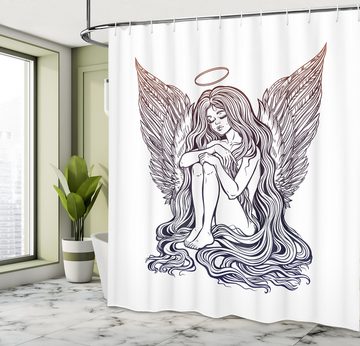 Abakuhaus Duschvorhang Moderner Digitaldruck mit 12 Haken auf Stoff Wasser Resistent Breite 175 cm, Höhe 180 cm, angel Wings Langes Haar Mädchen und Halo