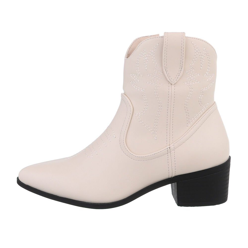 Ital-Design Damen Cowboyboots Western Beige & Bikerboots in Western- Blockabsatz Westernstiefelette