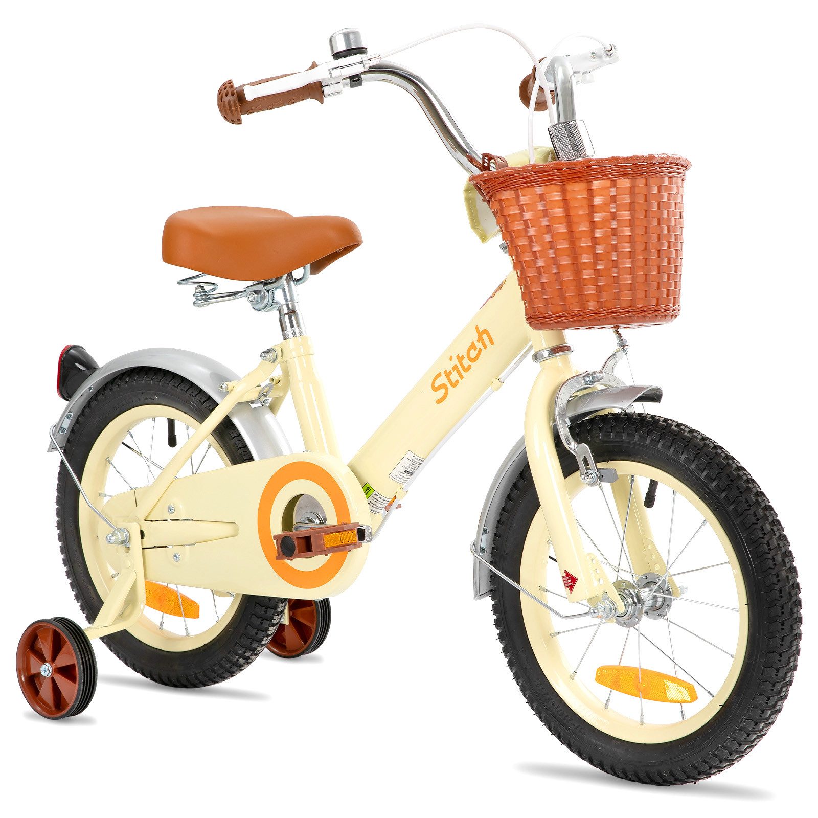 JOYSTAR Kinderfahrrad Vintage 12 14 16 18 Zoll Kinderfahrrad für 2-9 jährige Mädchen, mit Stützrädern, Kotflügel, Korb, Fahrradklingel, Reflektorplatte