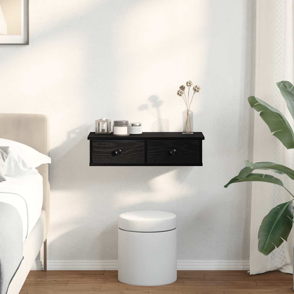 vidaXL Regal Wandregal mit Schubladen Schwarz 60x28x15 cm Holzwerkstoff, 1- günstig online kaufen