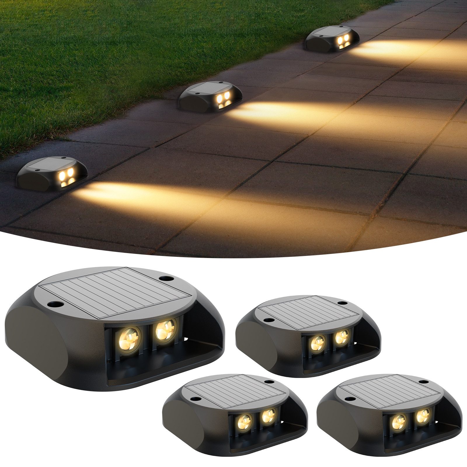 Quntis LED Solarleuchte solar lampen für außen, 4 Stück LED solarleuchten garten für Balkon, beleuchtung, LED fest verbaut, Warmweiß, Gartenwege, Terrasse, Hof, Pool, Rasen, Weihnachtsdeko & Party Outdoor