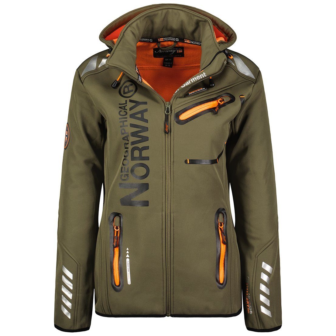 Geographical Norway Softshelljacke Damen Softshell Jacke G-Rose by leyoley mit abnehmbarer Kapuze, hochschließender Kragen Khaki / Orange