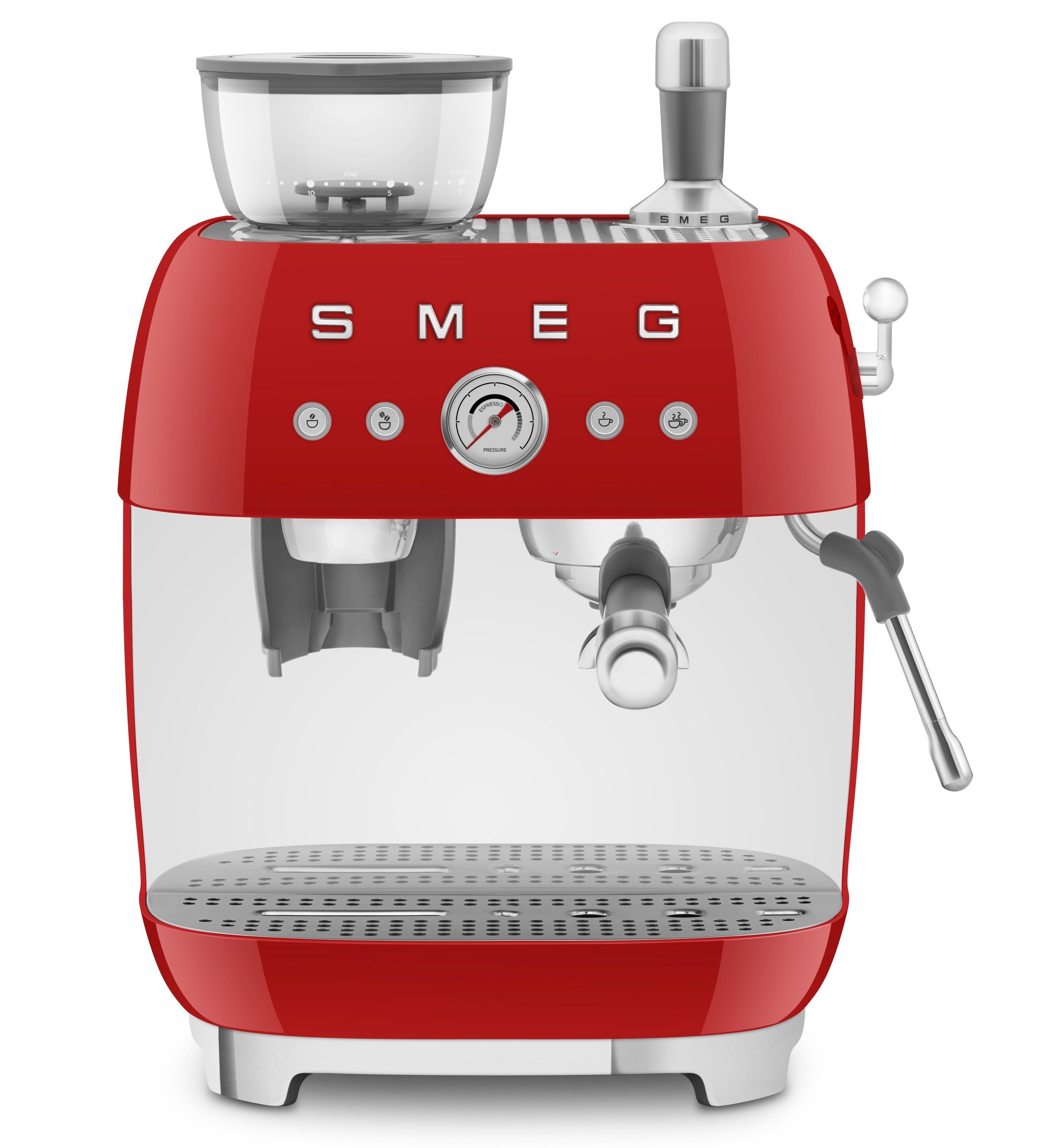 Smeg Espressomaschine EGF03RDEU, mit integrierter Kaffeemühle, 20 bar  Pumpendruck: für eine stets optimale Extraktion von Espresso