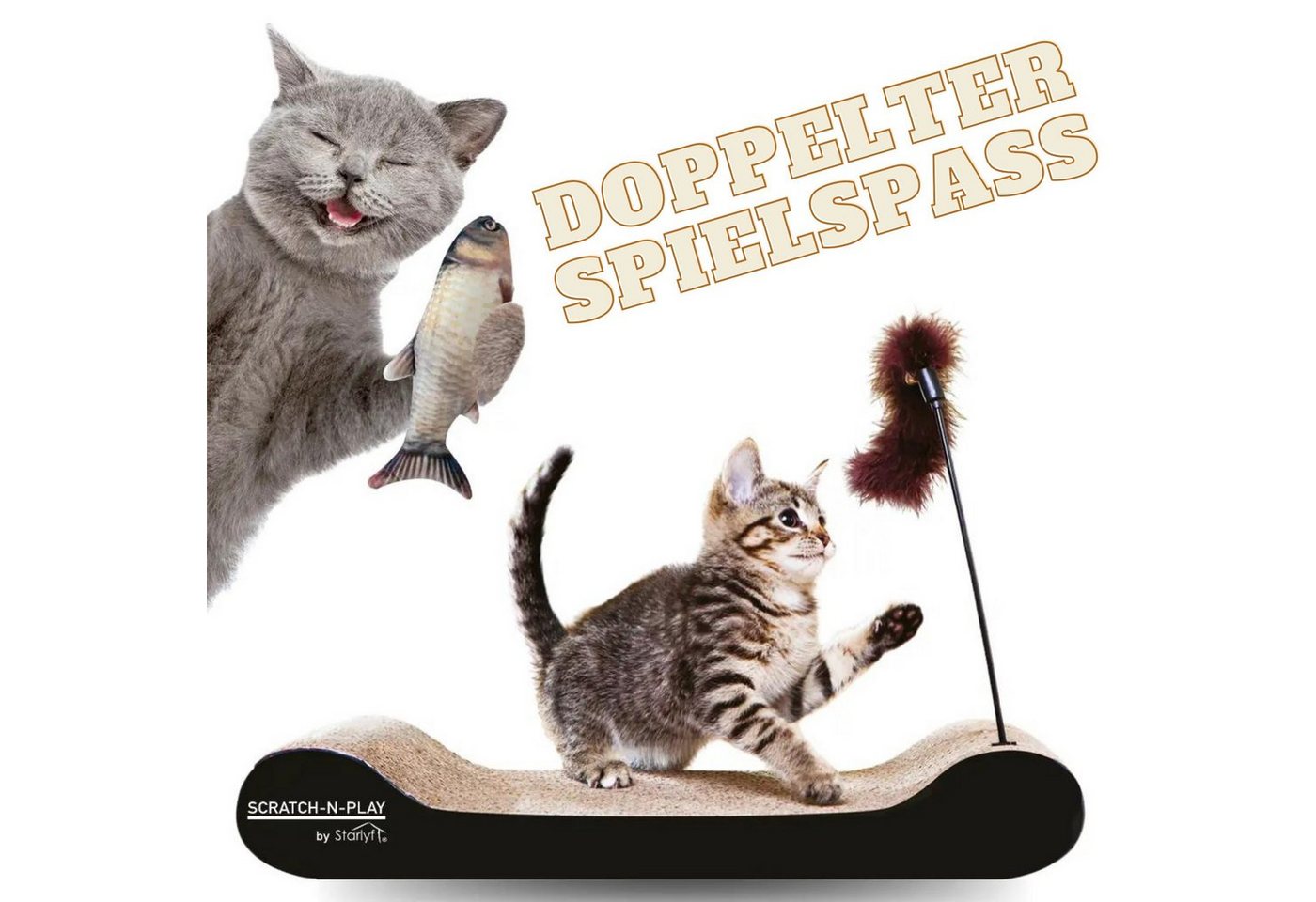 Thumbnail - Best Direct® Tier-Aktivitätsspiel Magic Fish® + Cat Scratch N Play, Katzen Fisch elektrisch + Katzenkratzbrett - Katzens...