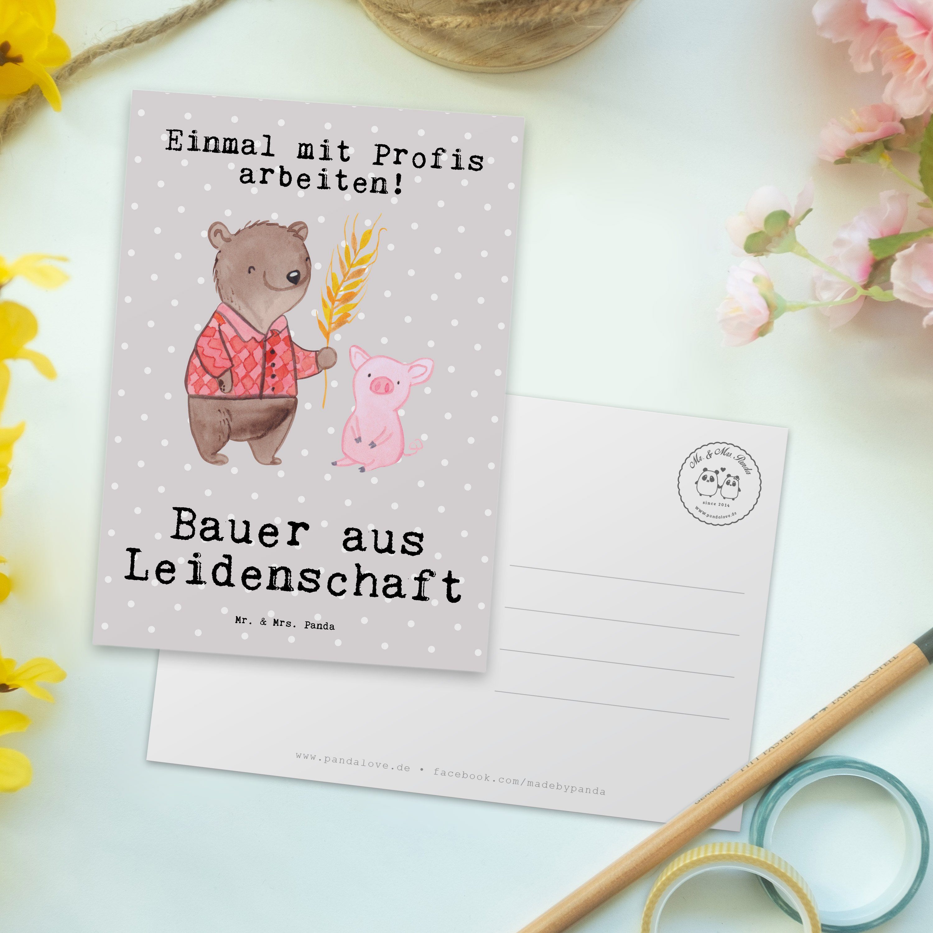 Abschie aus - Dankeschön, Mrs. Bauer Leidenschaft Pastell Panda - Postkarte Grau Geschenk, & Mr.