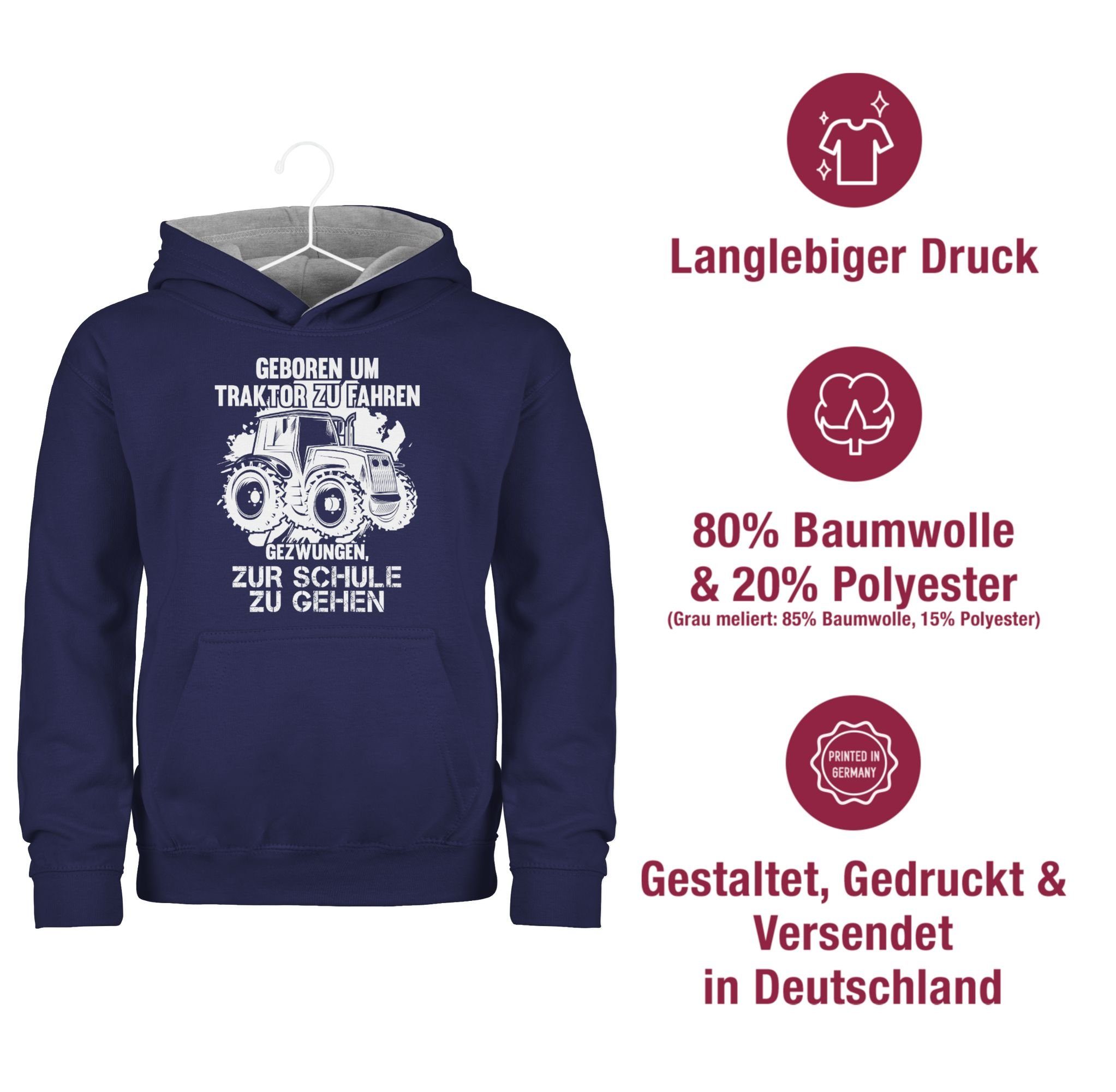 Traktor Hoodie Blau/Grau Geboren zu um Traktor Navy fahren Shirtracer 1 meliert