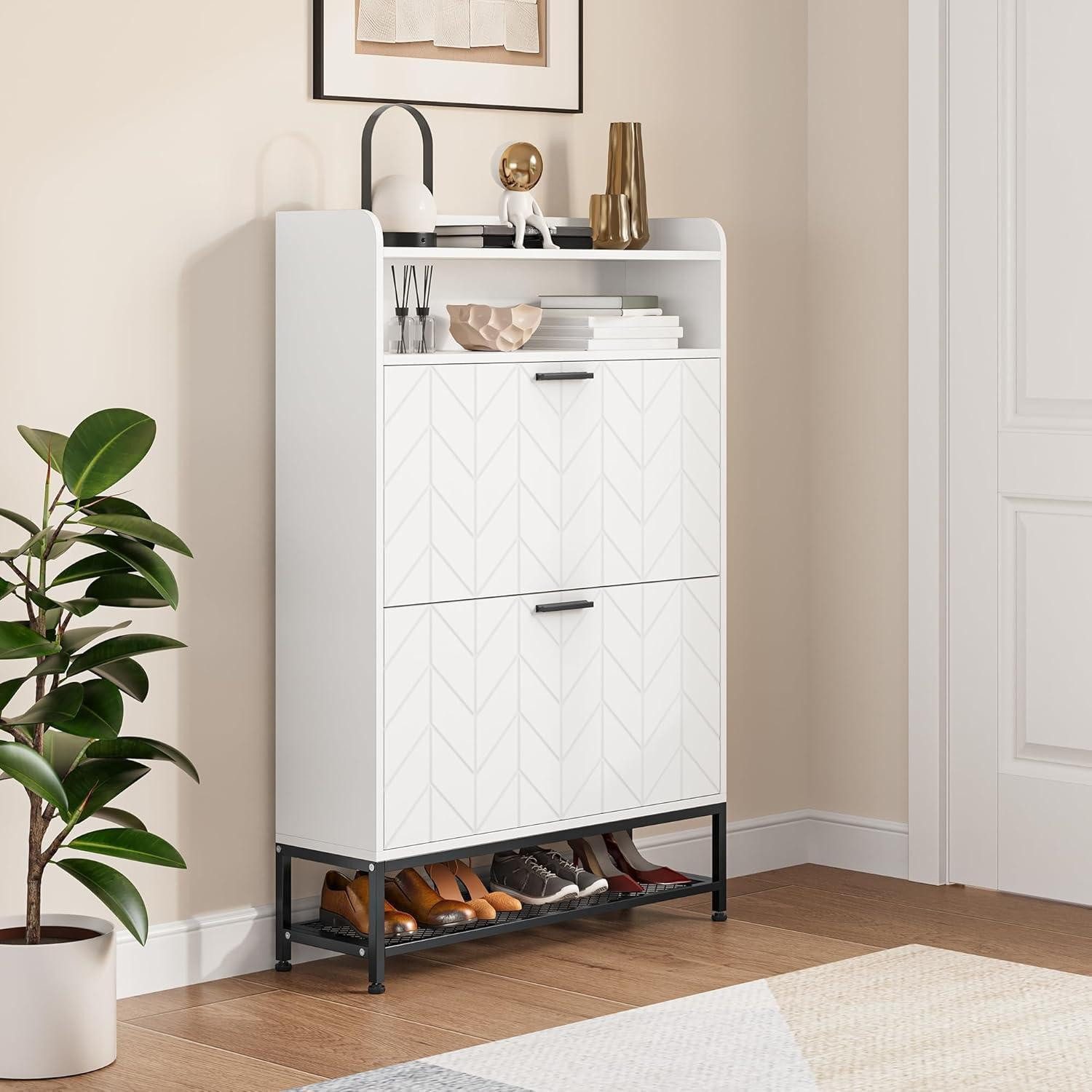 YITAHOME Schuhschrank Schuhschrank aus Holz mit Klappschubladen und Regalen, Metallbeinen