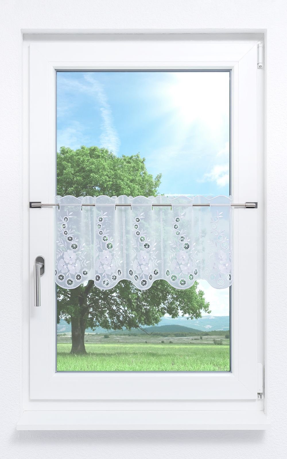 (1 30x48.6cm Spitze®, HxB Blumenspiel, Plauener transparent, Scheibengardine St),