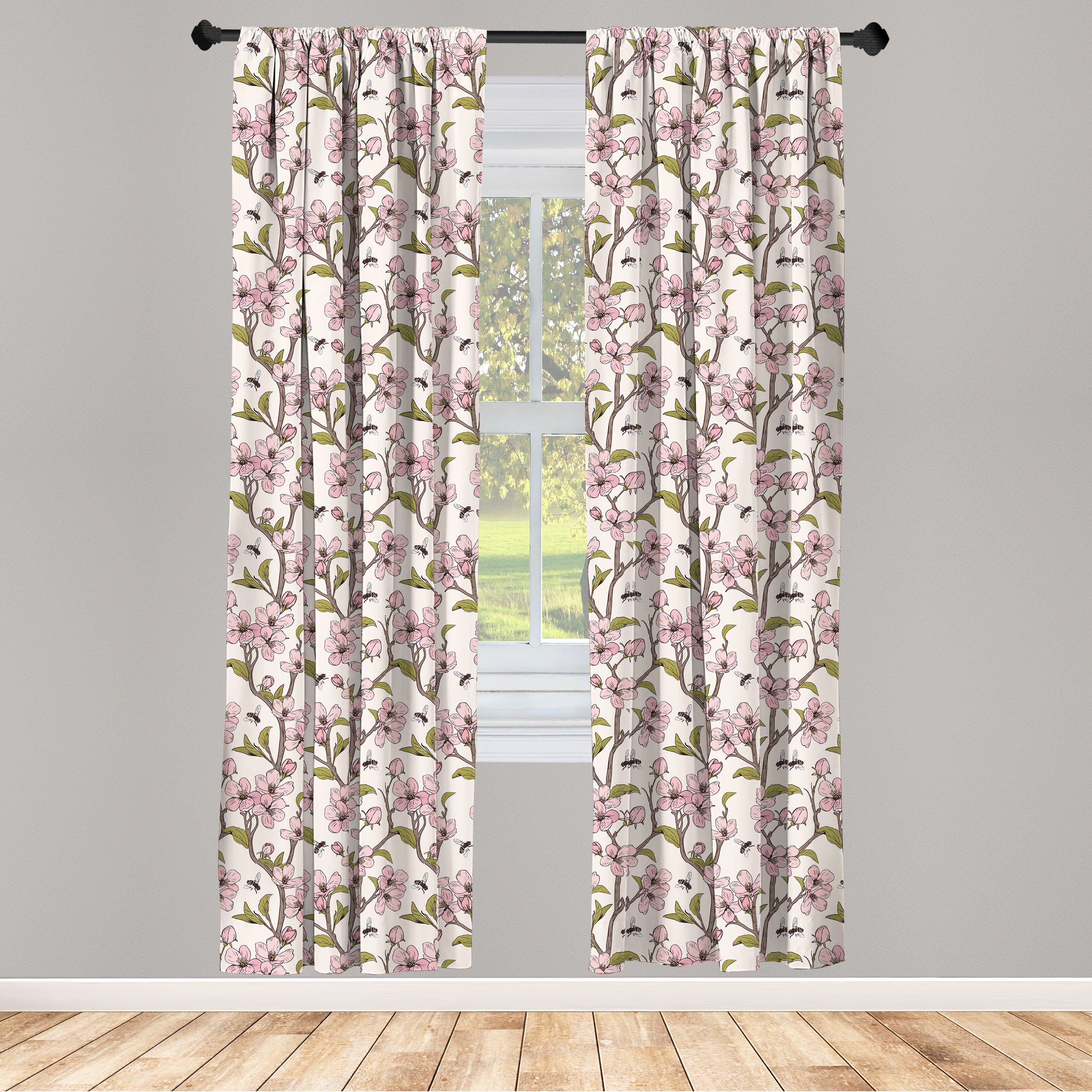 Gardine Vorhang für Wohnzimmer Schlafzimmer Dekor, Abakuhaus, Microfaser, Blumen Vintage Garden Art Design