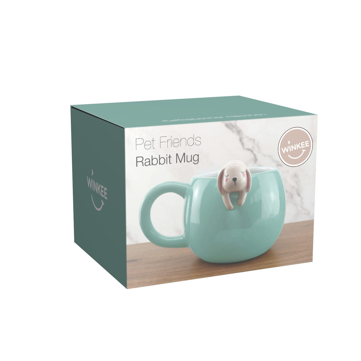 Winkee Tasse Tier Kaffeebecher mit Hasen-Figur