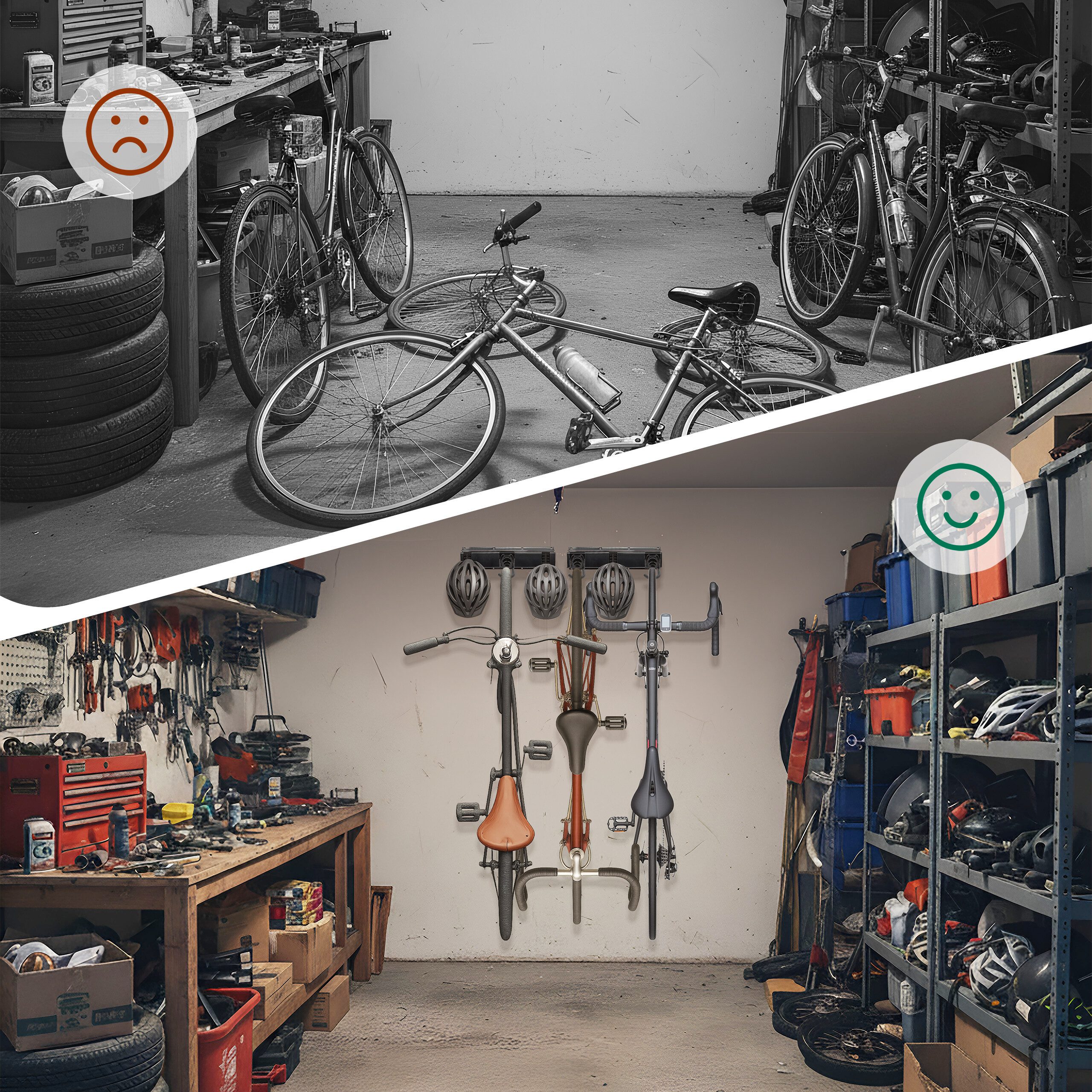relaxdays Fahrradwandhalterung Fahrrad Wandhalterung mit Schiene (4-tlg), 4 Fahrräder + 4 Helme