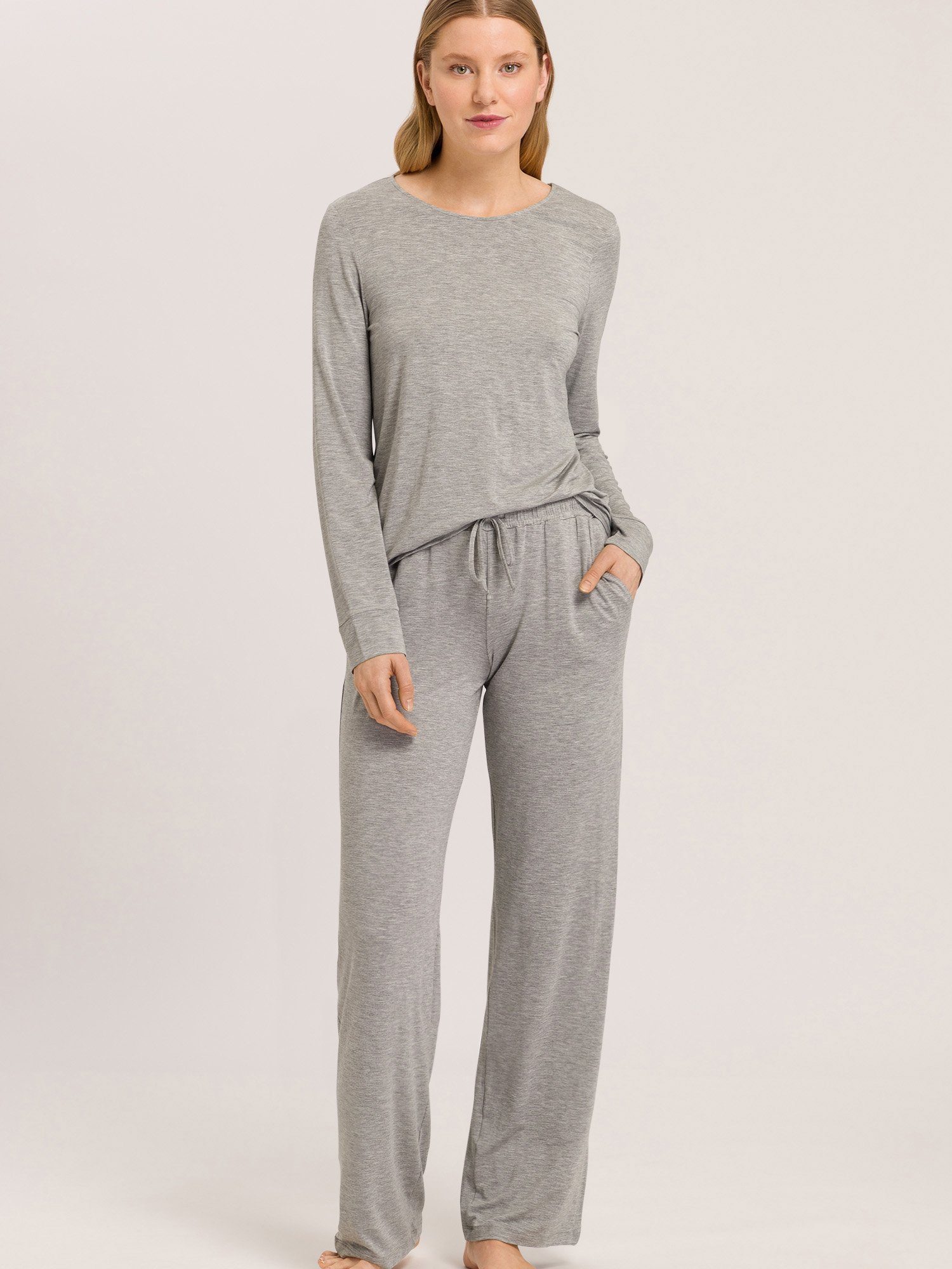 Hanro Pyjamahose Natural Elegance grey pyjama schlafmode melange schlaf-hose