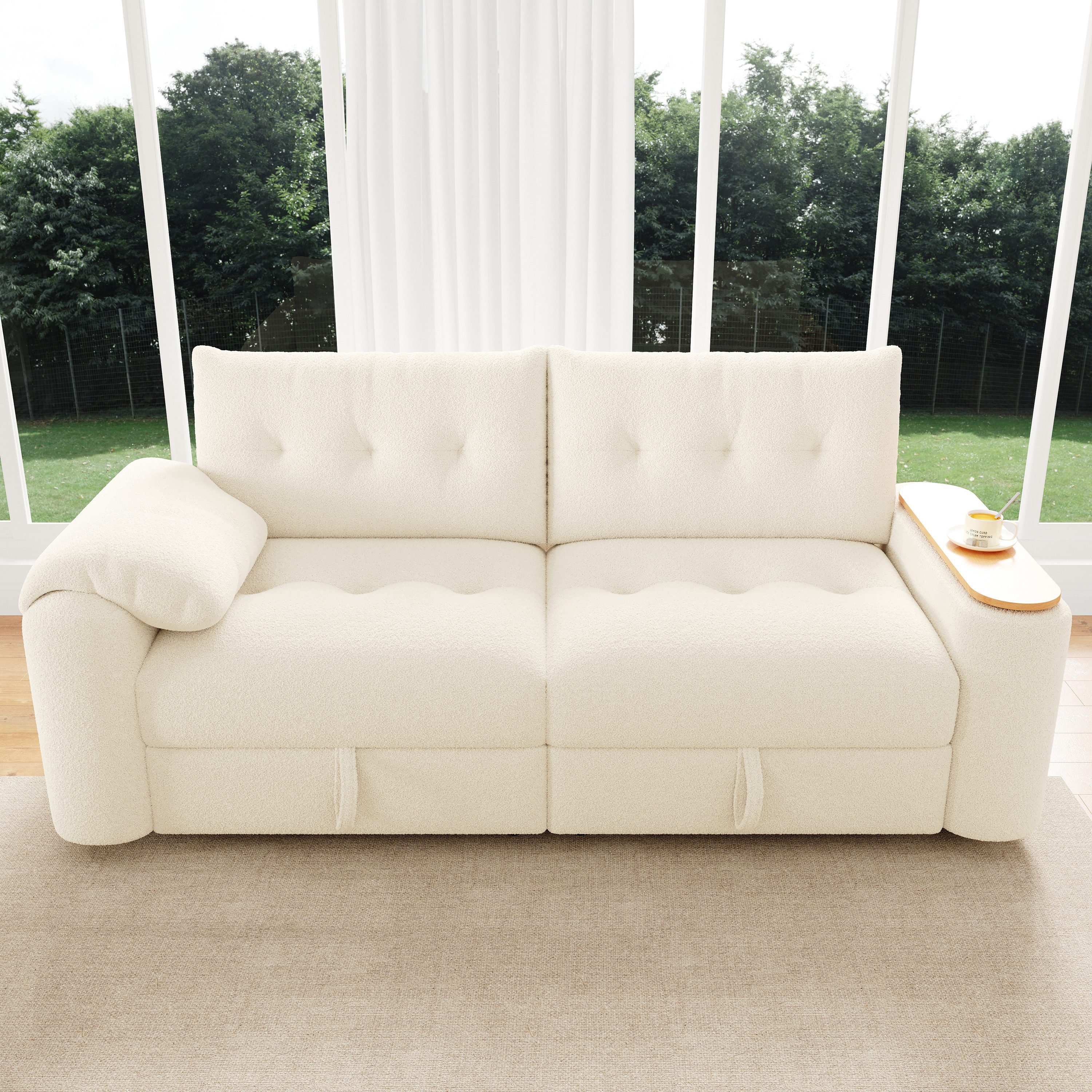 STILVORA Schlafsofa 3-Sitzer Relaxsofa mit Stauraum Polstermöbel mit Beistelltisch Beige, Set 1 Teile, platzsparende Schlafcouch für Apartment, Wohnzimmer