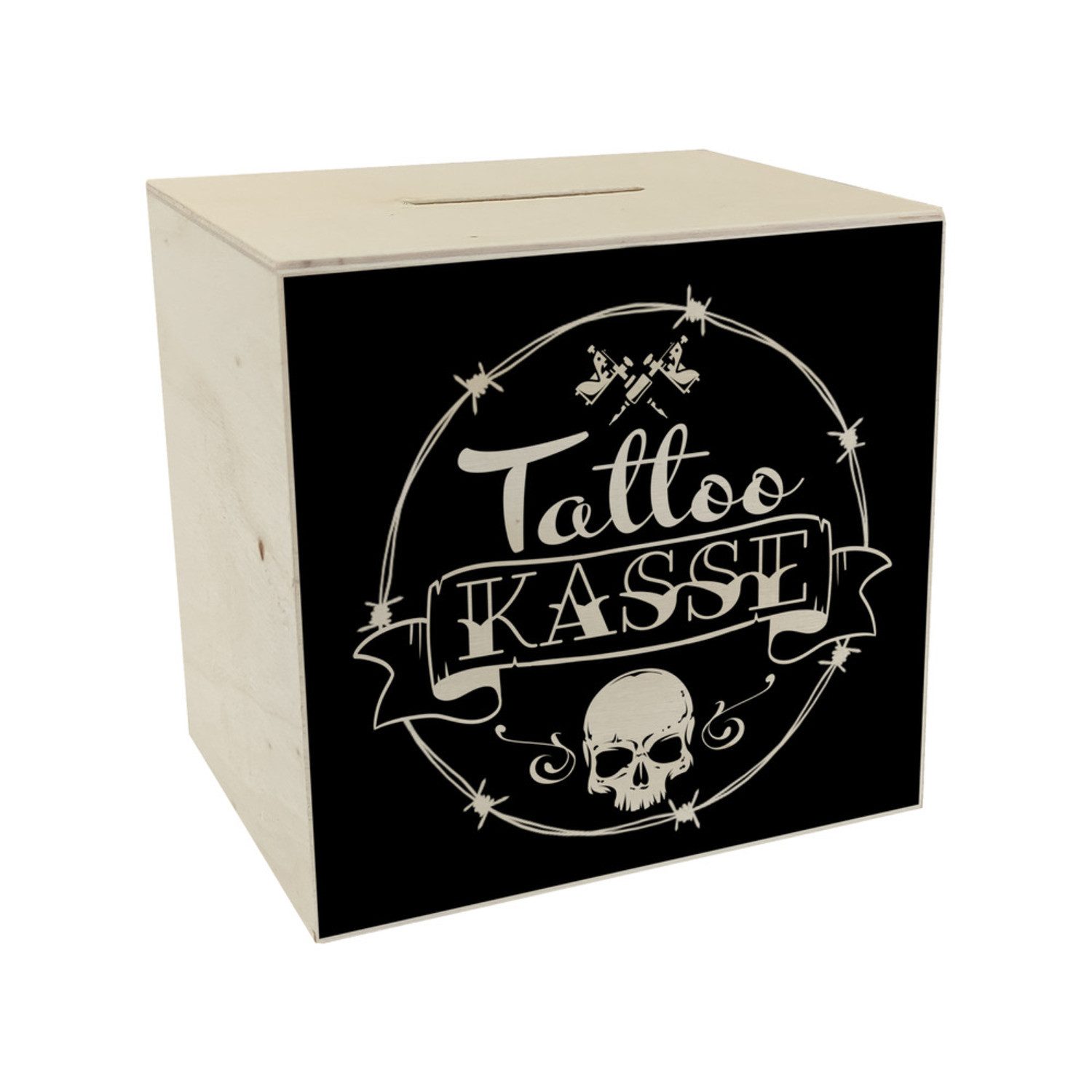 speecheese Spardose Spardose aus Holz mit coolen Tattoo-Motiven in schwarz günstig online kaufen