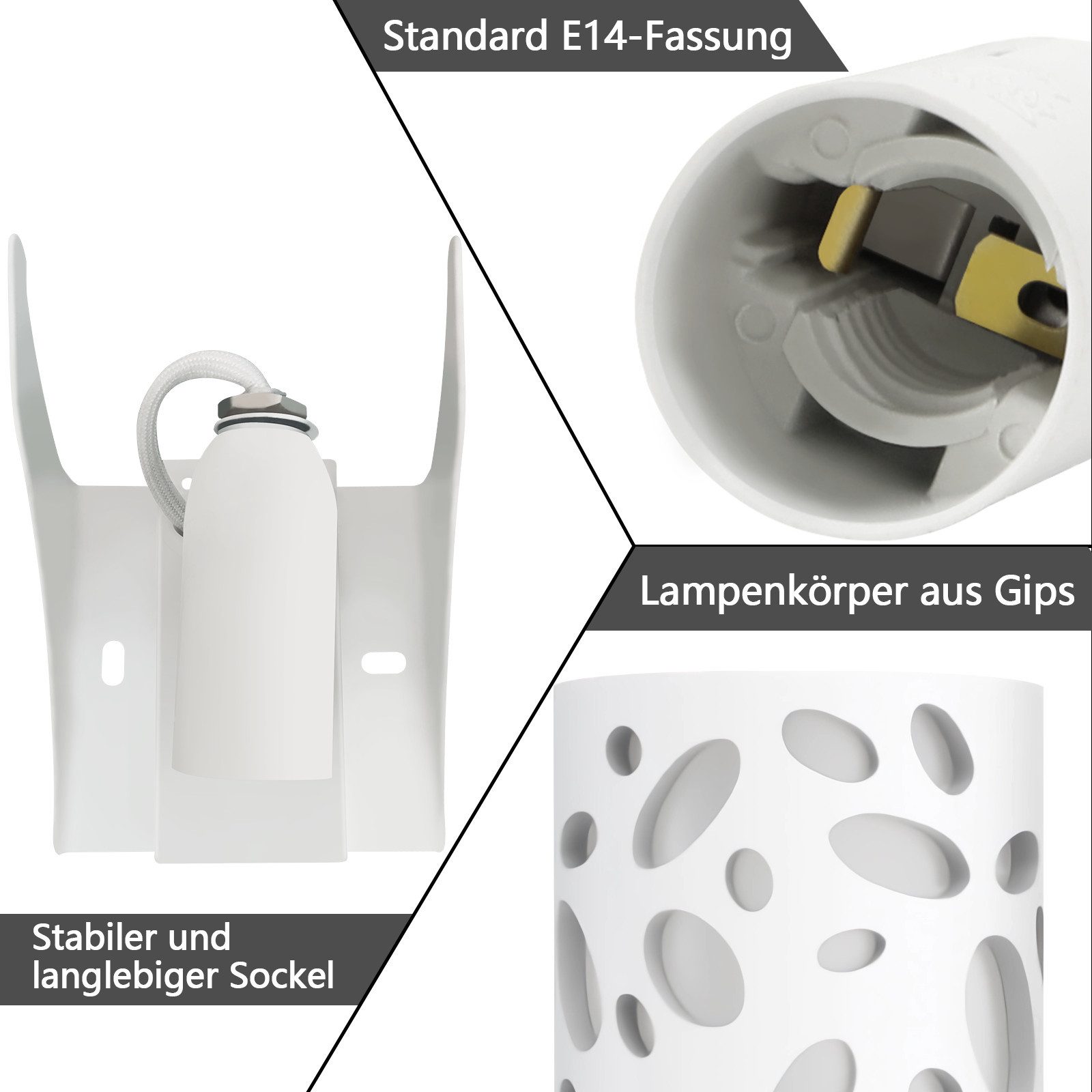 ZMH Wandleuchte Innen Modern Gipsleuchte E14 Weiß Wandlampe für Wohnzimmer Küche, Hochwertiges durchbrochenes Design, ohne Leuchtmittel, Up und Down Wandlicht f – Bild 4 von 5