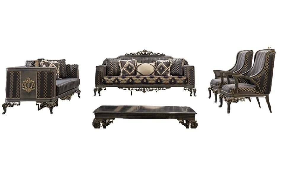 Xlmoebel Chesterfield-Sofa Designer Sofa mit Tisch in edlem Stoffbezug und klassischem Design, 5 Teile, Hergestellt in Europa