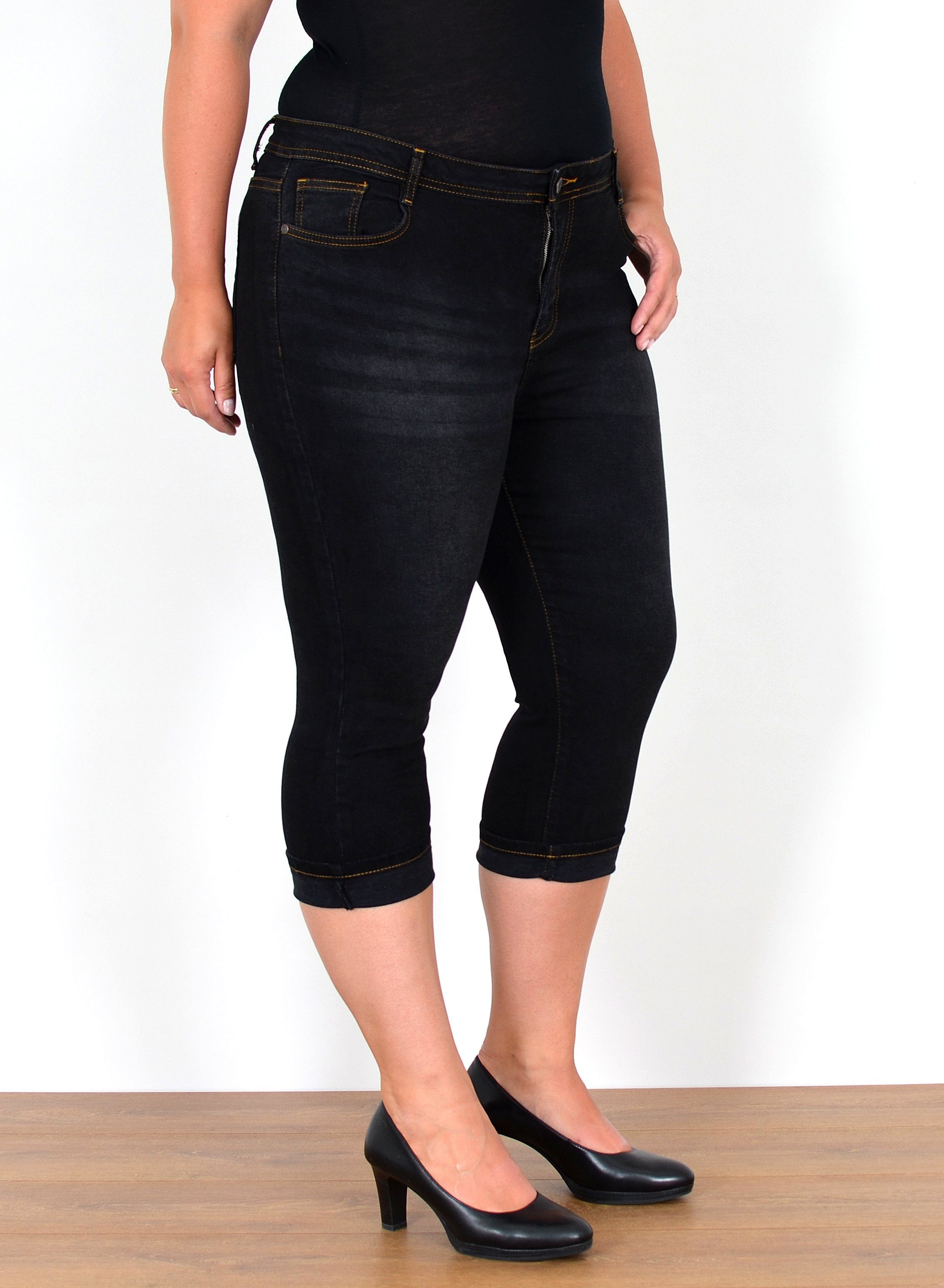 ESRA Caprijeans Capri Jeans Damen High Waist 3/4 Hose Stretch kurze Jeans Damen Sommer Damen Capri Jeans Stretch Jeans High Waist Damen 3/4 Jeans Kurz Damen