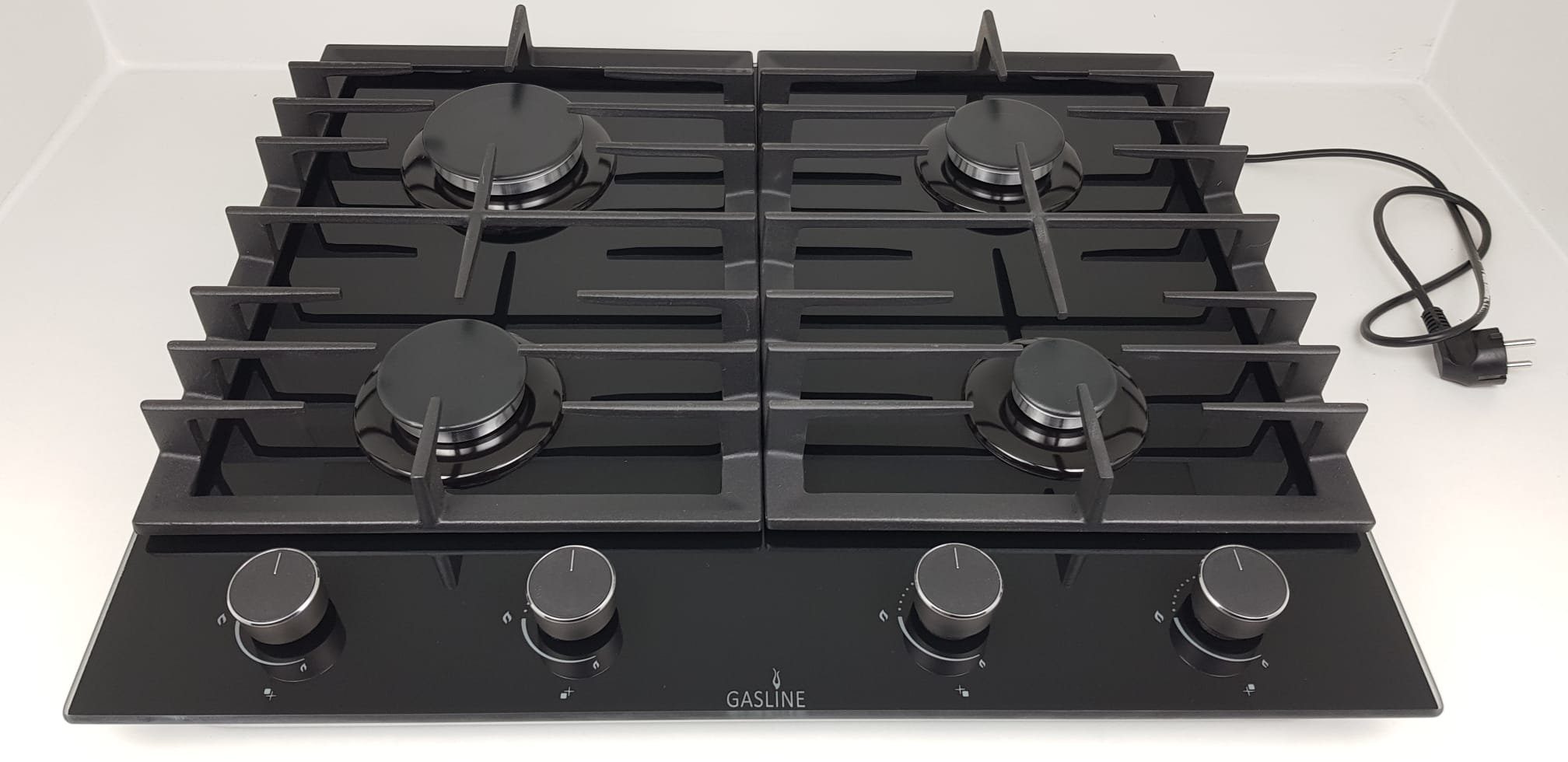 Gasline Gas-Kochfeld mit elektrische Zündung und Zündsicherung, 60cm breit, 4 flammig, autark GAG60GLG, Glaskeramik, Erdgas 20mbar / Propangas 50mbar