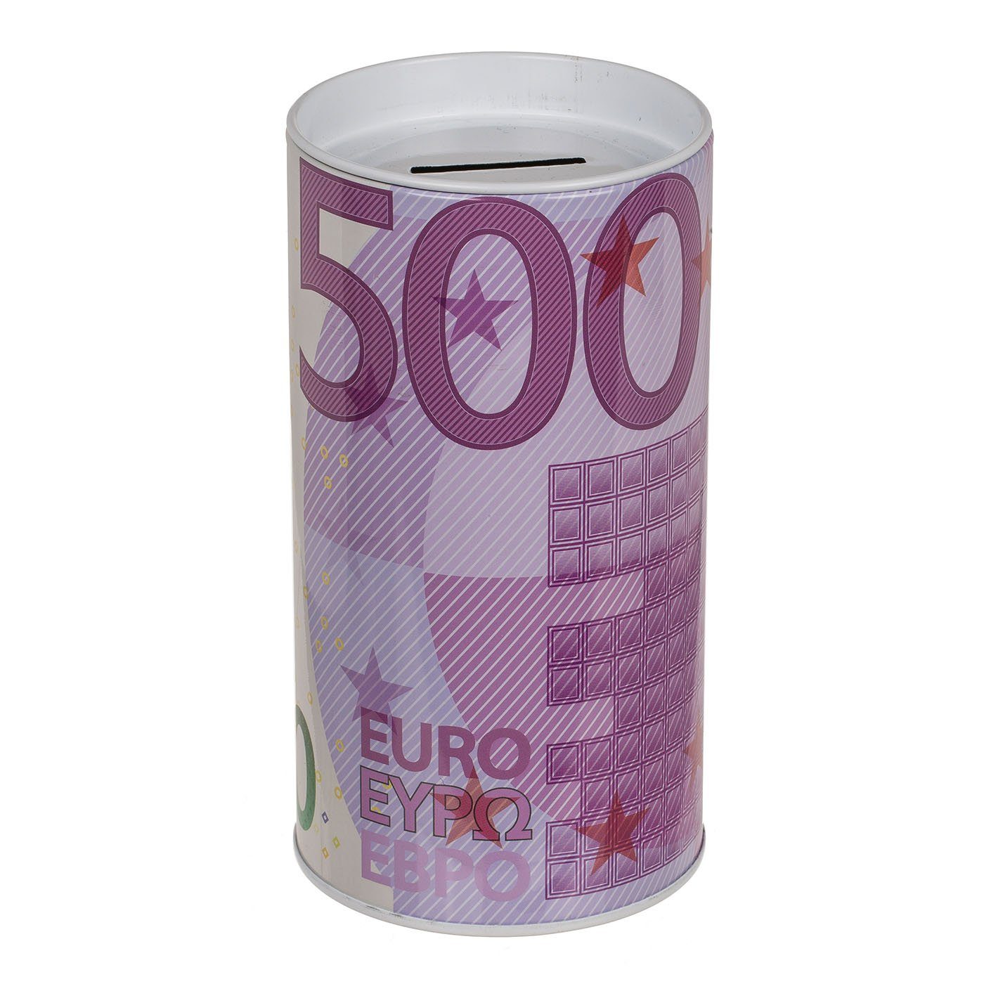 ReWu Spardose Metall-Spardose, €-Noten, 15,5 x 8 cm, abnehmbarer Deckel, 500€