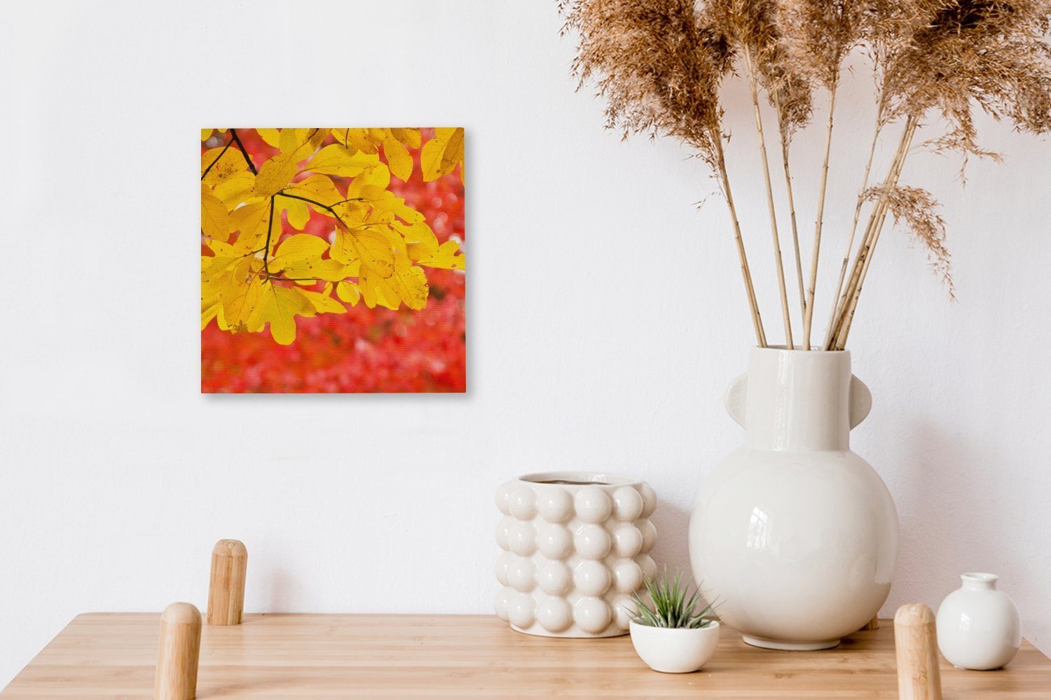 OneMillionCanvasses® Leinwandbild (1 Leinwand im Schlafzimmer Wohnzimmer Blätter Sassafrasbaums gelbe Herbst, für des St), Leuchtend Bilder