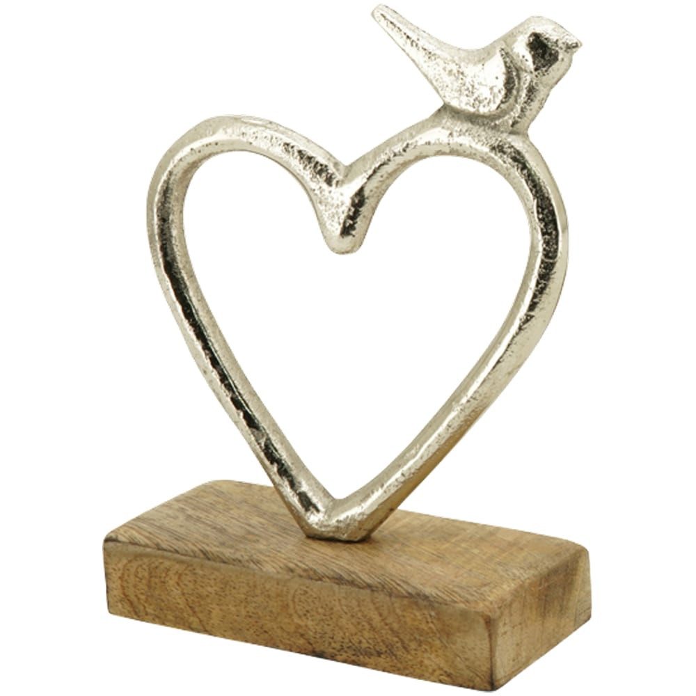 Dekofigur Herz mit Vogel Dekoaufsteller auf Holzfuß 17 cm