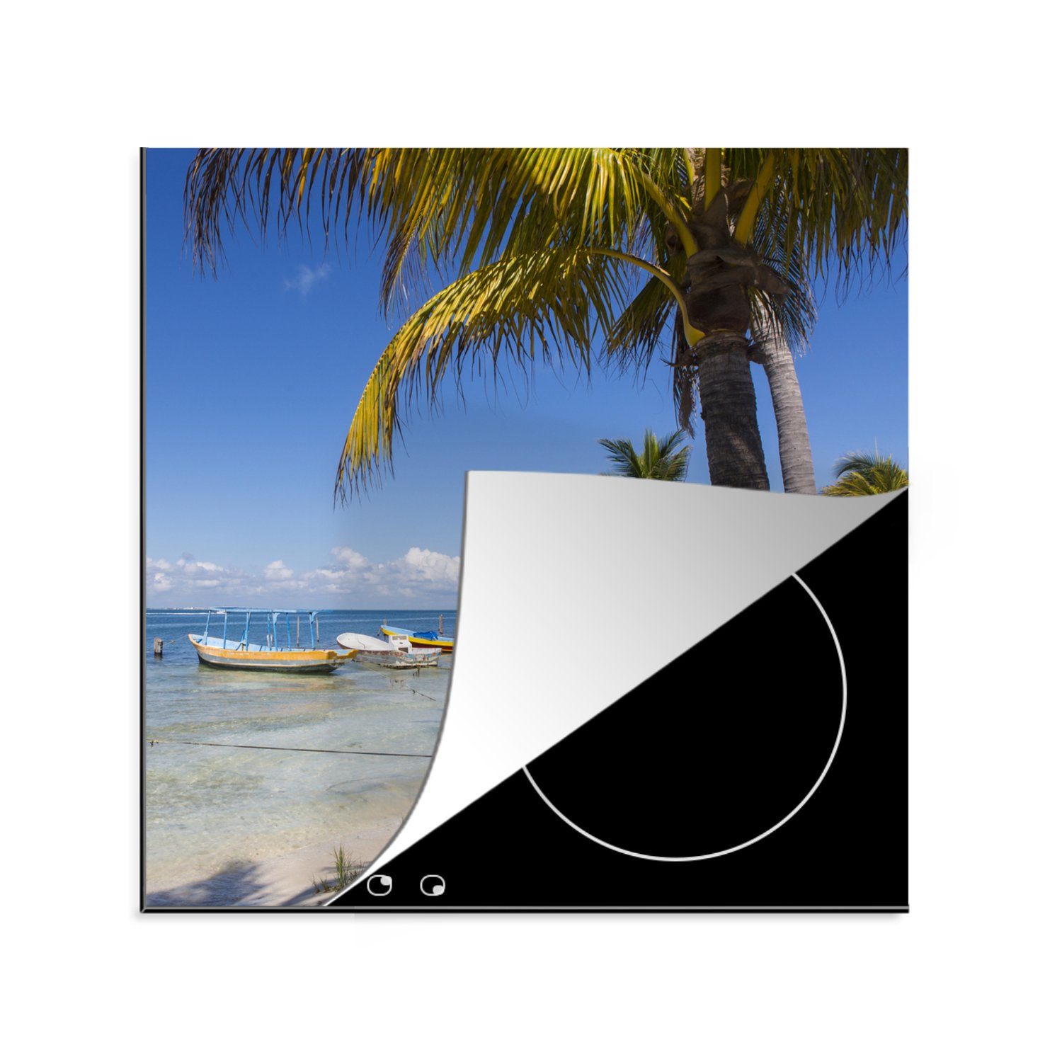 Strand für (1 cm, MuchoWow 78x78 Ceranfeldabdeckung, Isla tlg), von küche Mujeres, Herdblende-/Abdeckplatte Arbeitsplatte Vinyl,