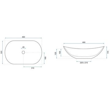 wohnwerk.idee Aufsatzwaschbecken Waschbecken Marmor Optik Naturstein 47x30cm Royal Mini