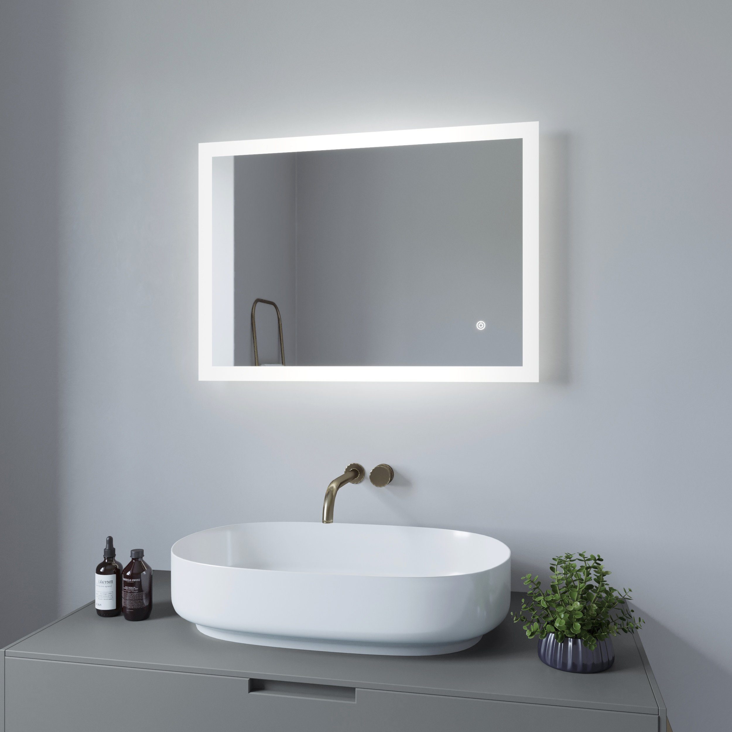 AQUALAVOS Badspiegel LED BadSpiegel mit Beleuchtung Ultradünn Dimmbar Badezimmerspiegel, Anti-Beschlag-Funktion, Touch-Schalter Dimmbar, Licht Memory-Funktion