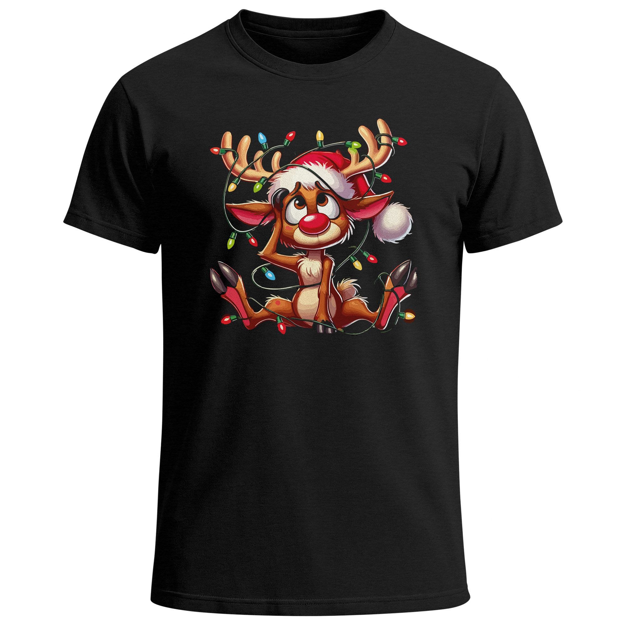 Print-Shirt Herren T-Shirt Weihnachten Elch Rentier Lichterkette Weihnachtsshirt