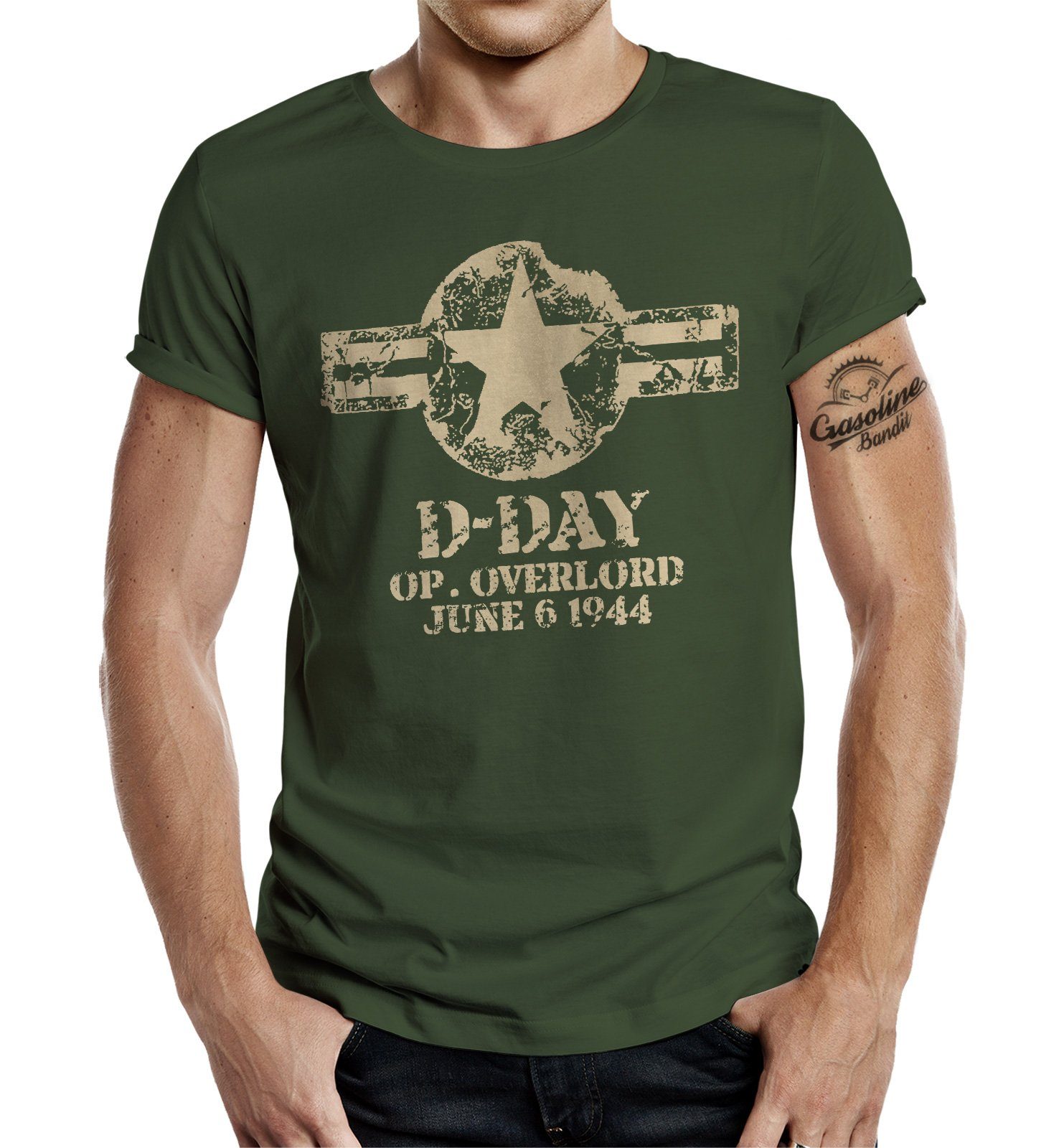 GASOLINE BANDIT® T-Shirt US-Army Style: im Vintage Overlord Operation D-Day